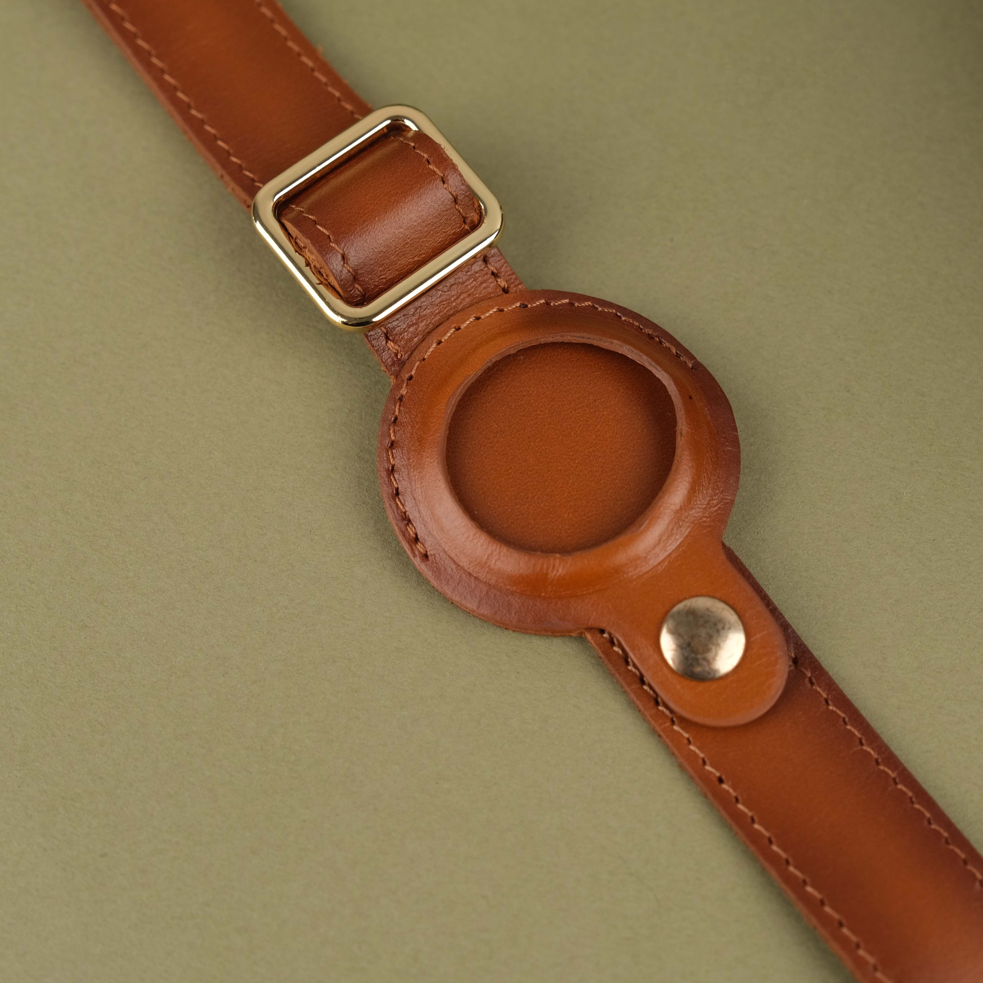 Tan Handcrafted Leather Dog Collar with Airtag Slot