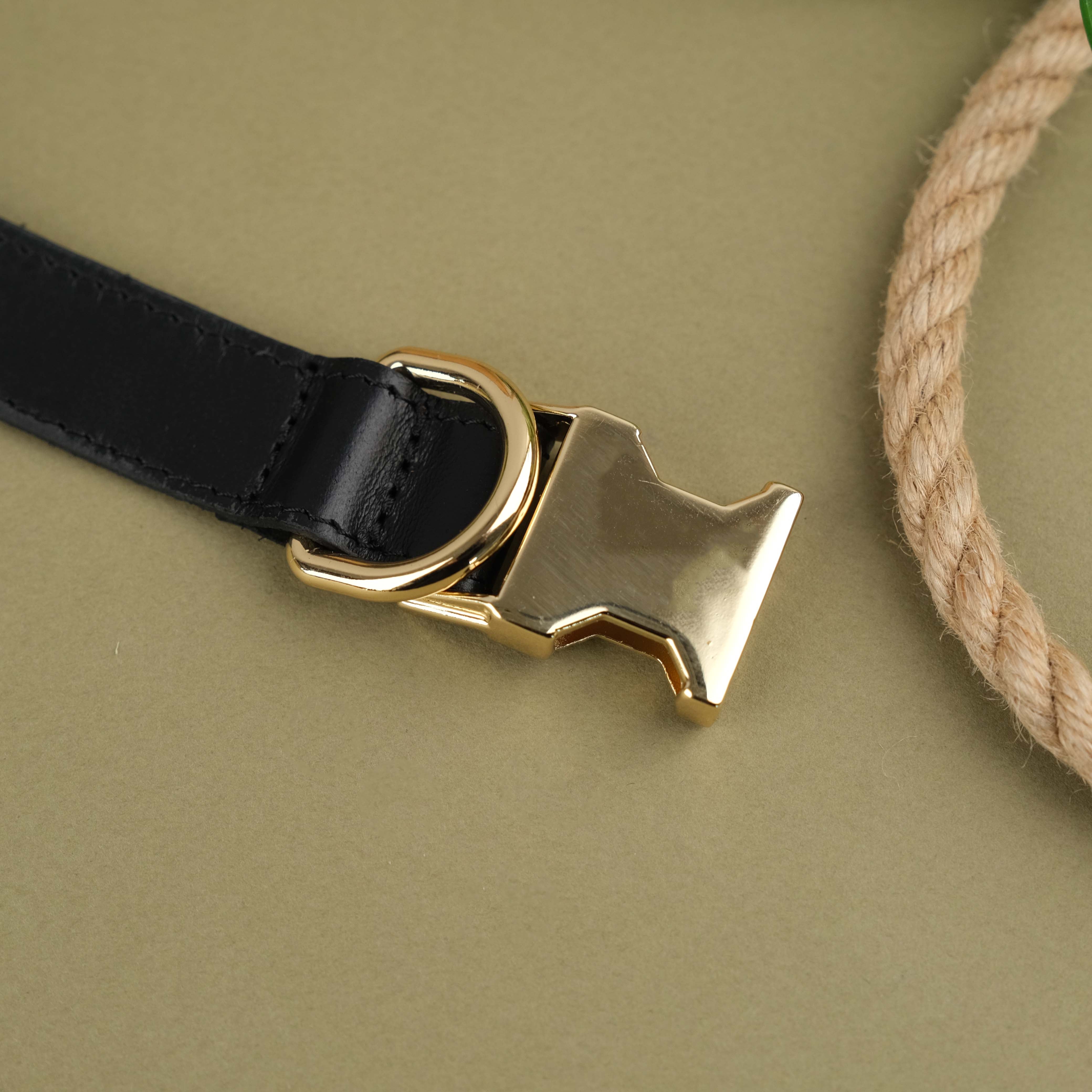 Black Handcrafted Leather Dog Collar with Airtag Slot