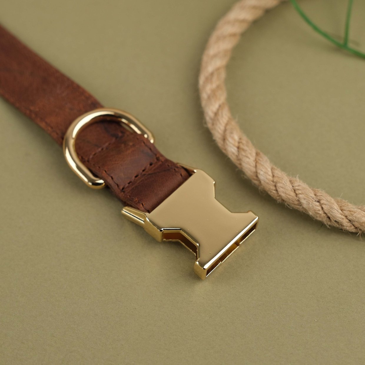 Brown Handcrafted Leather Dog Collar with Airtag Slot