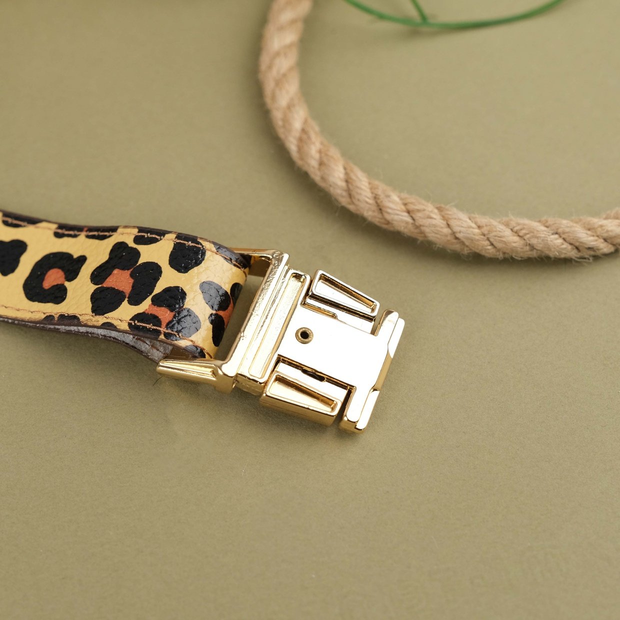 Leopard Handcrafted Leather Dog Collar with Airtag Slot