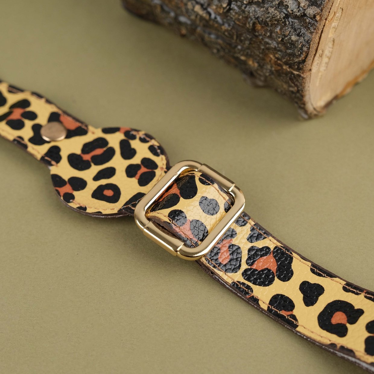 Leopard Handcrafted Leather Dog Collar with Airtag Slot