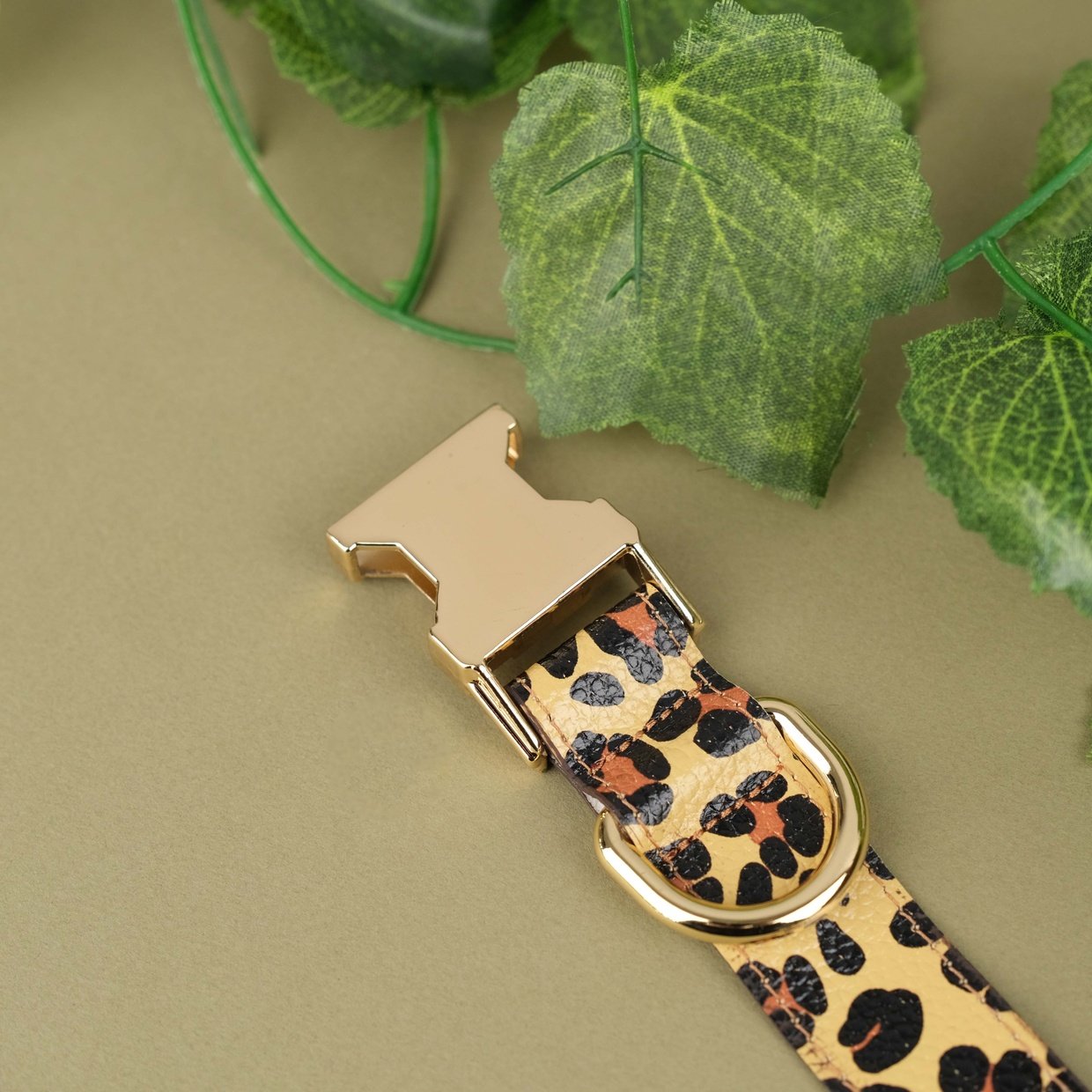 Leopard Handcrafted Leather Dog Collar with Airtag Slot