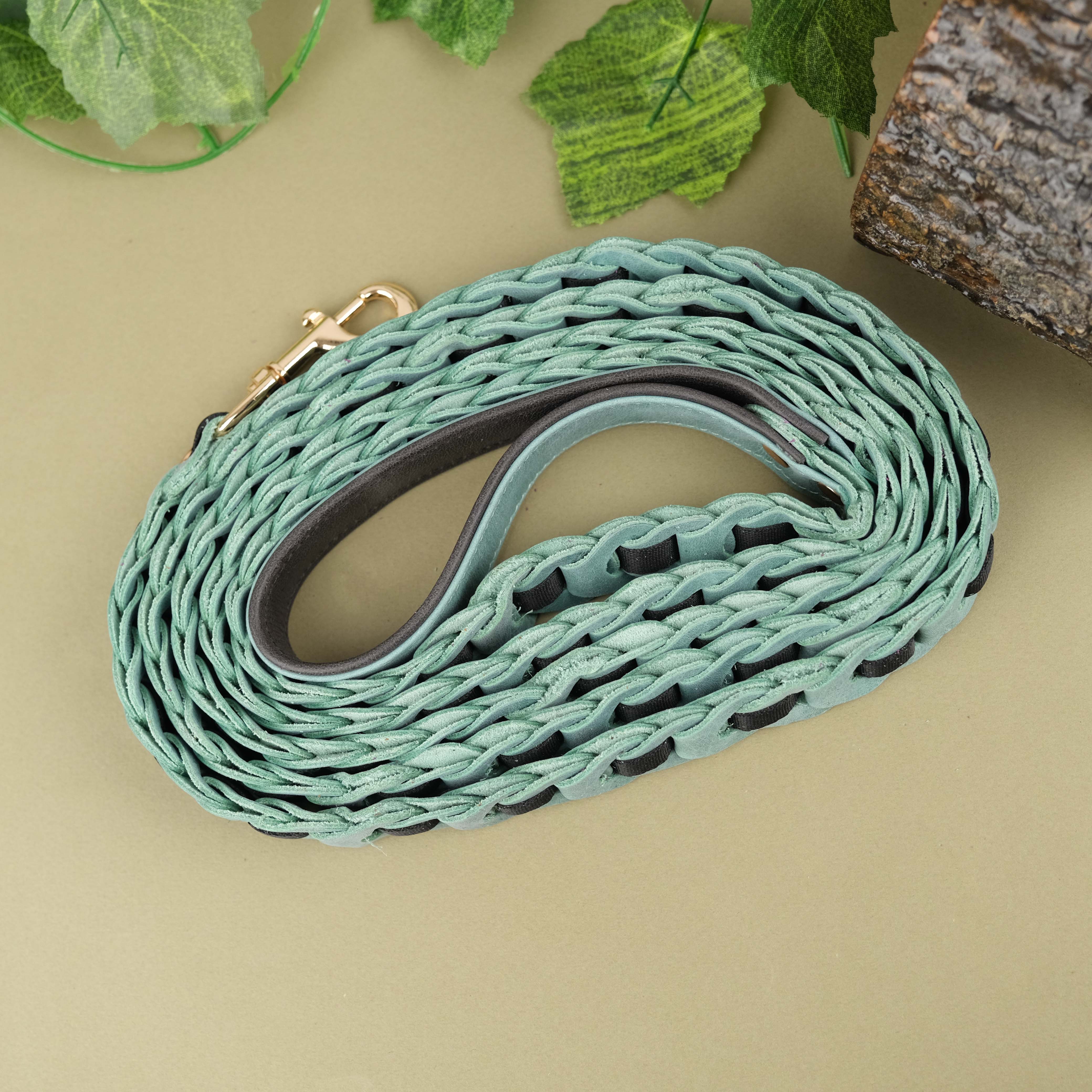 Almond Green Leather Pet Leash
