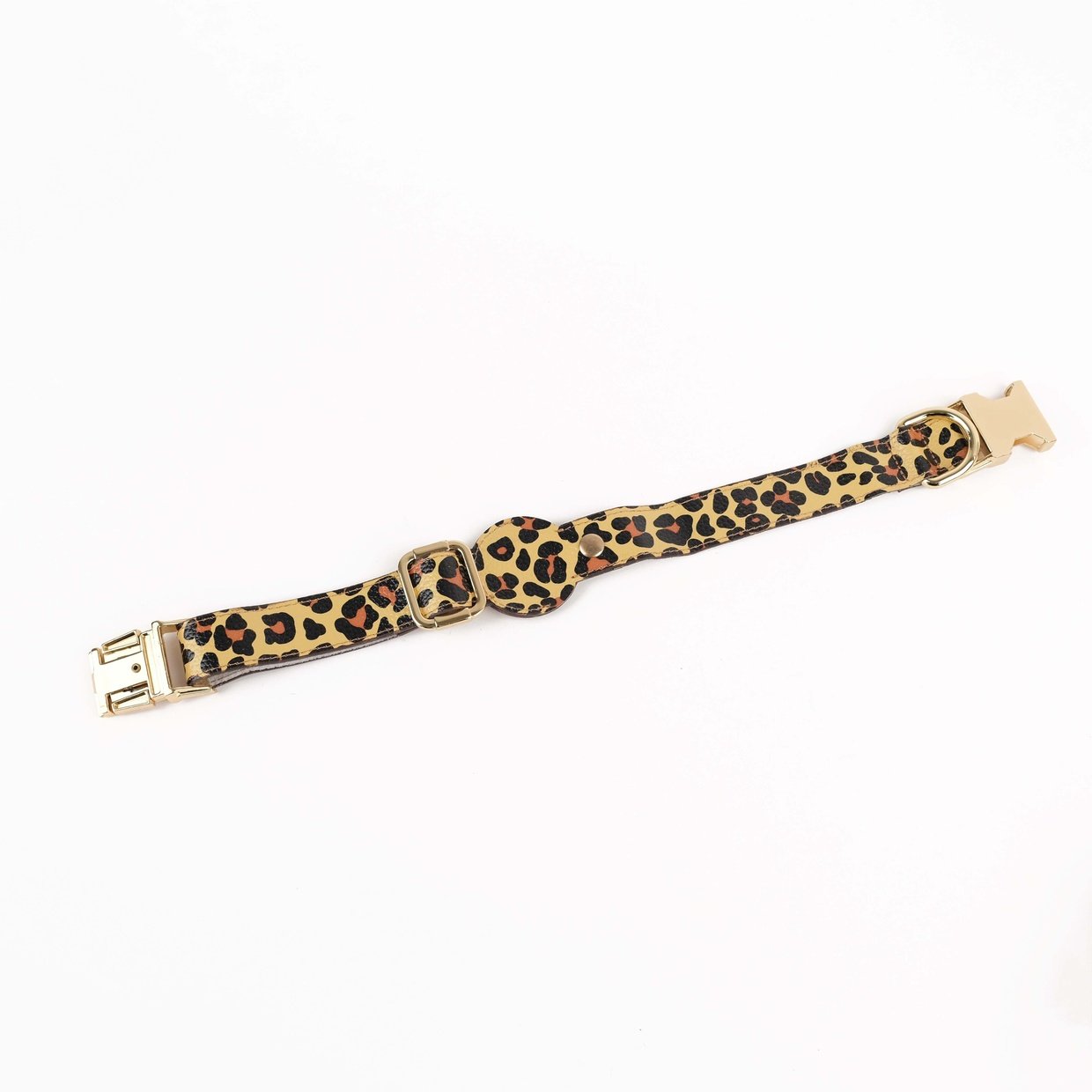 Leopard Handcrafted Leather Dog Collar with Airtag Slot