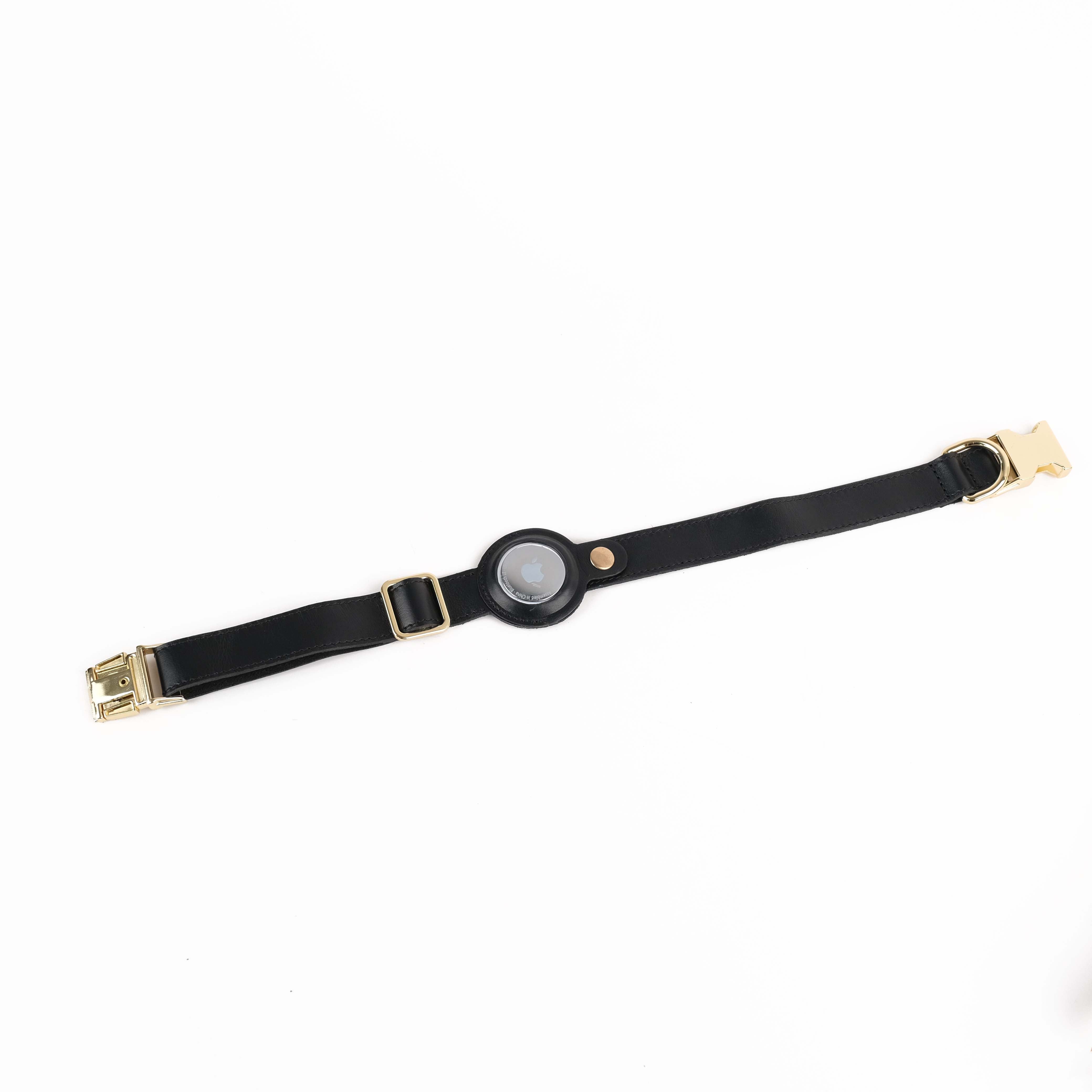 Black Handcrafted Leather Dog Collar with Airtag Slot
