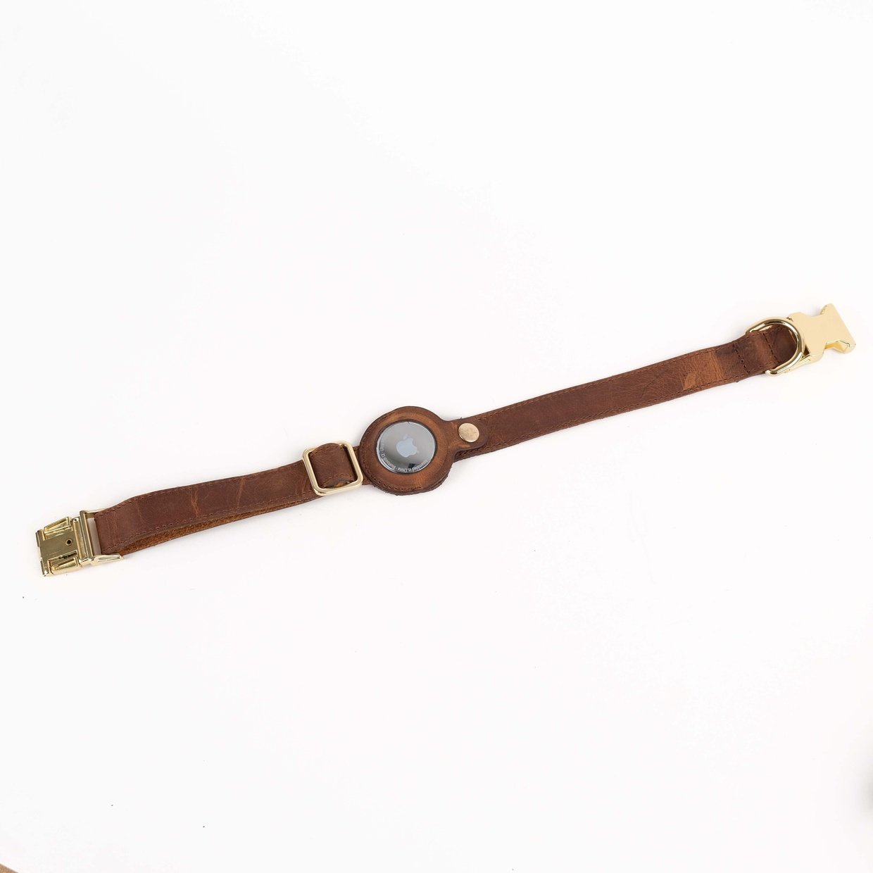 Brown Handcrafted Leather Dog Collar with Airtag Slot