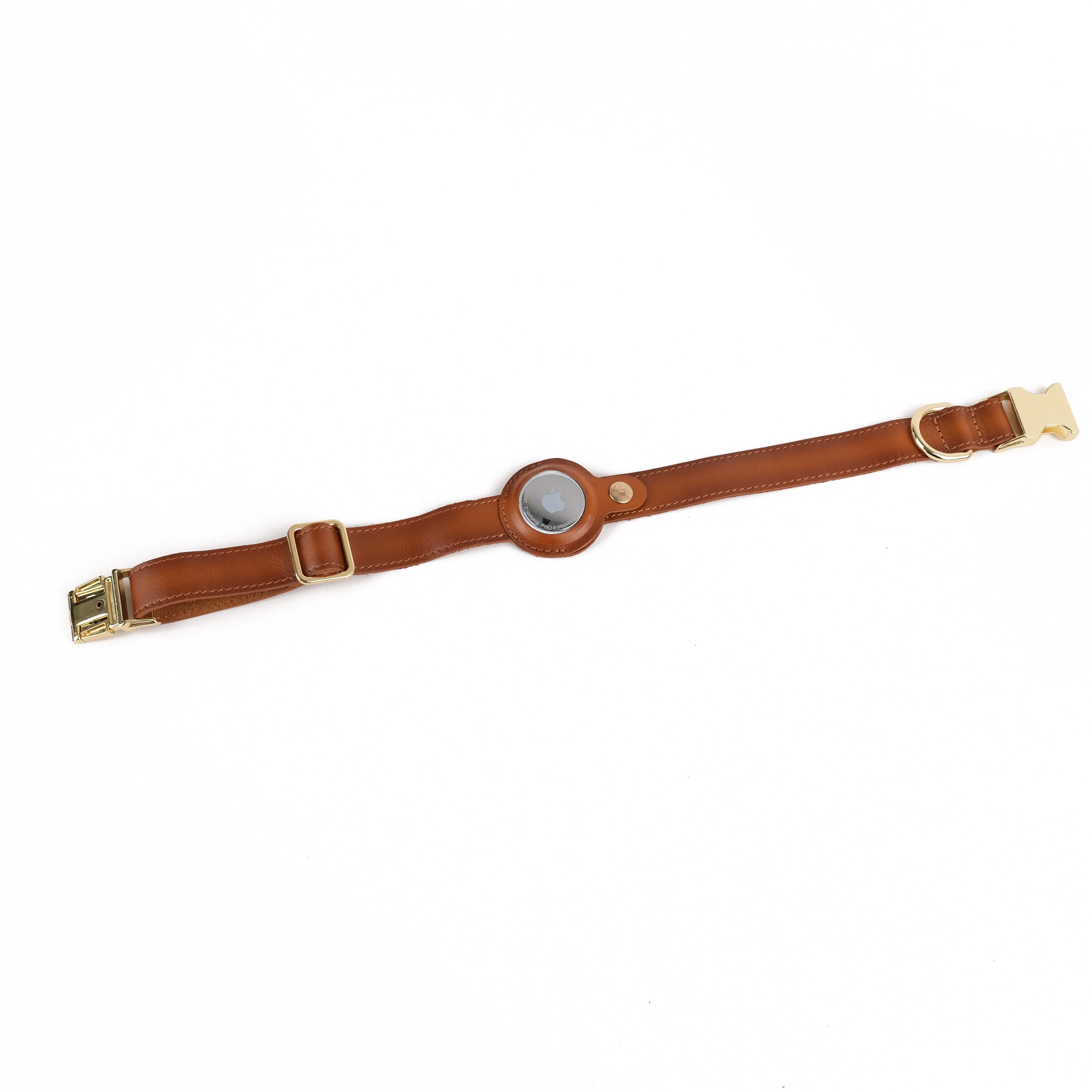 Tan Handcrafted Leather Dog Collar with Airtag Slot