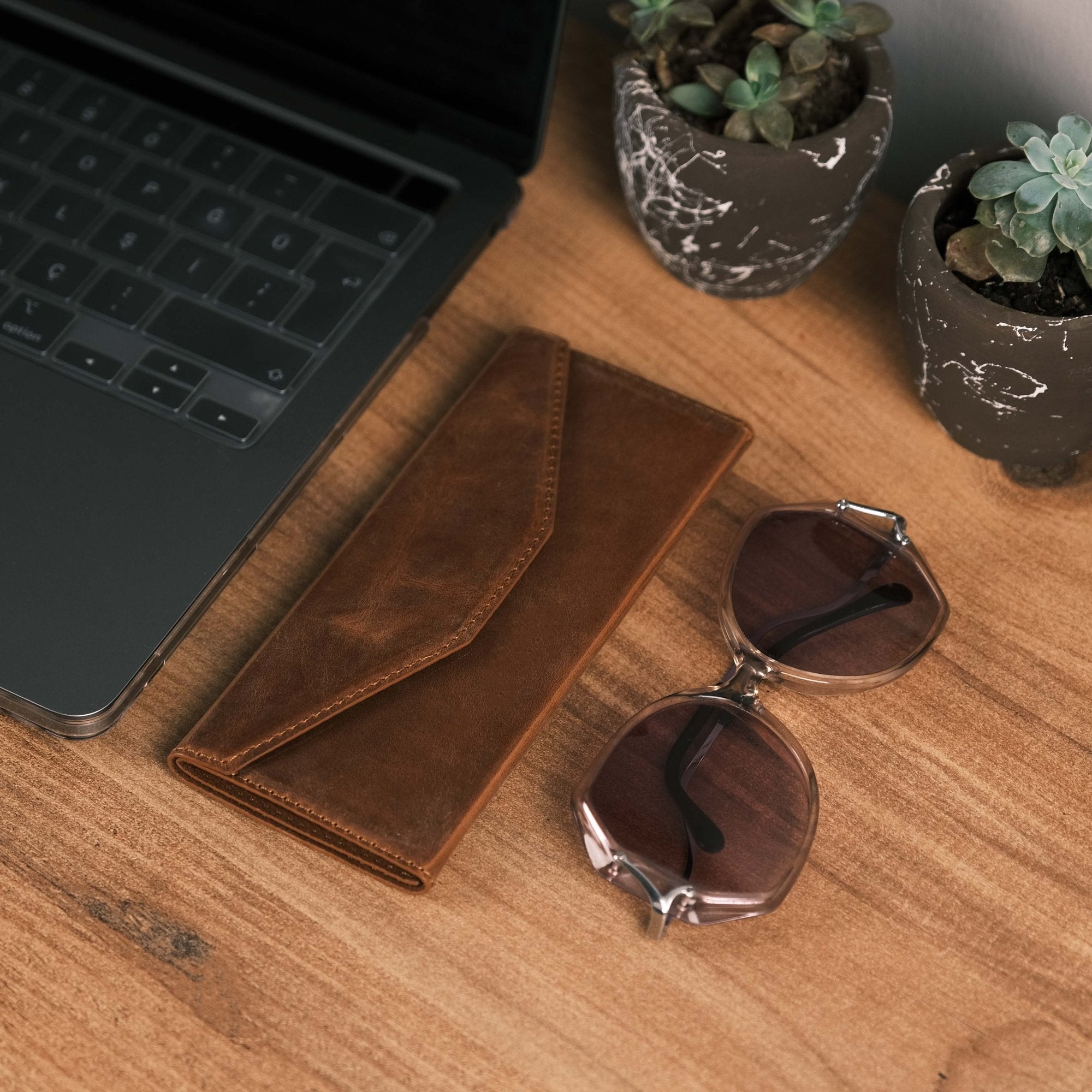Antique Brown Folding Sunglasses Case