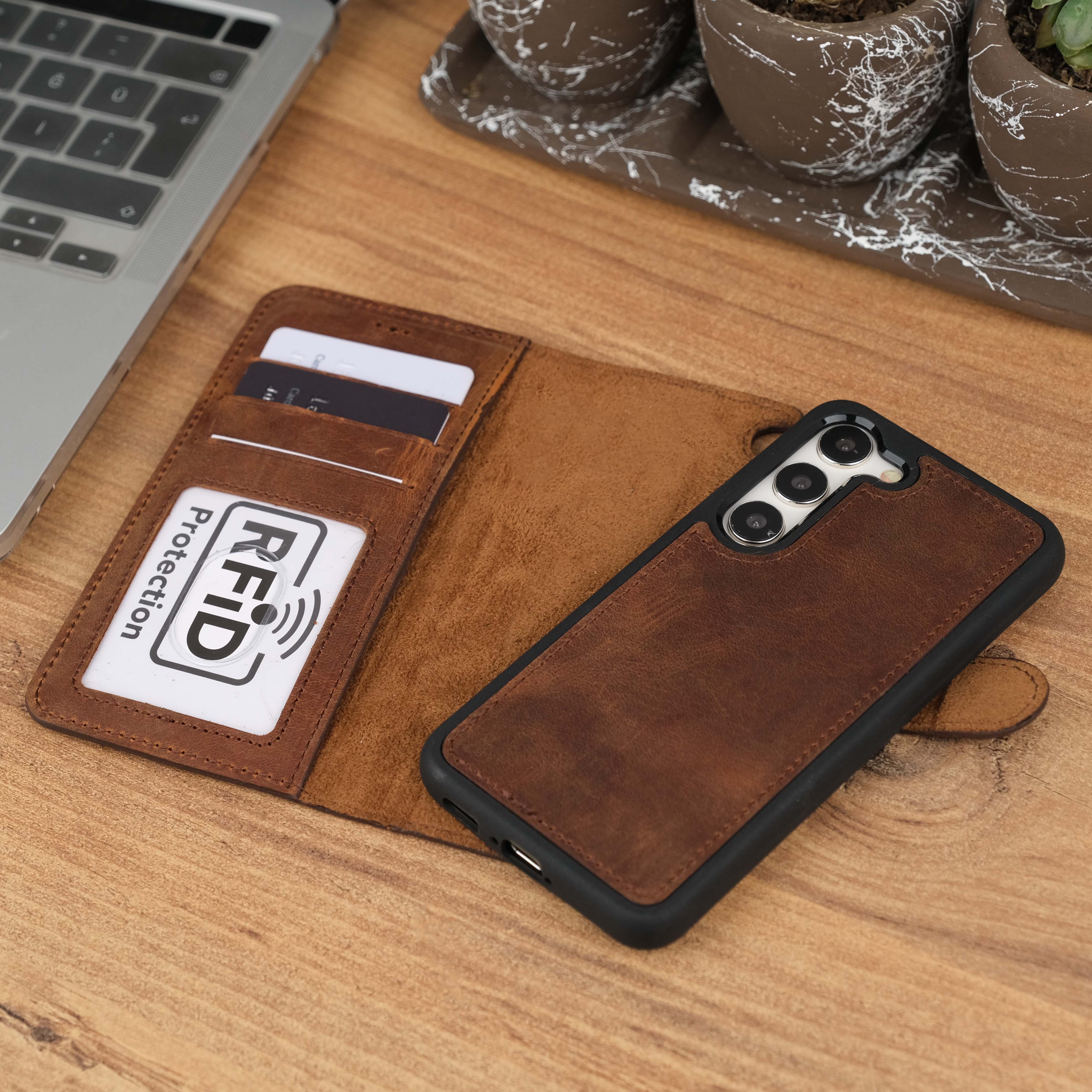 Antique Brown Leather Galaxy S23 Detachable Case