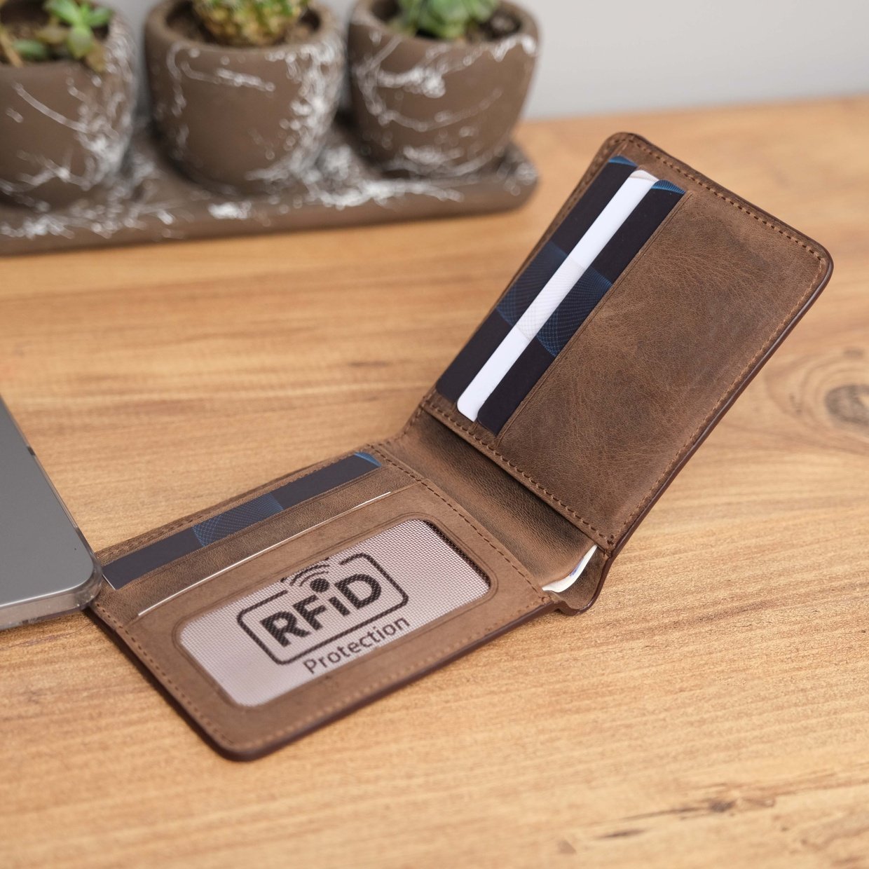Antique Brown Leather Wallet Card Holder