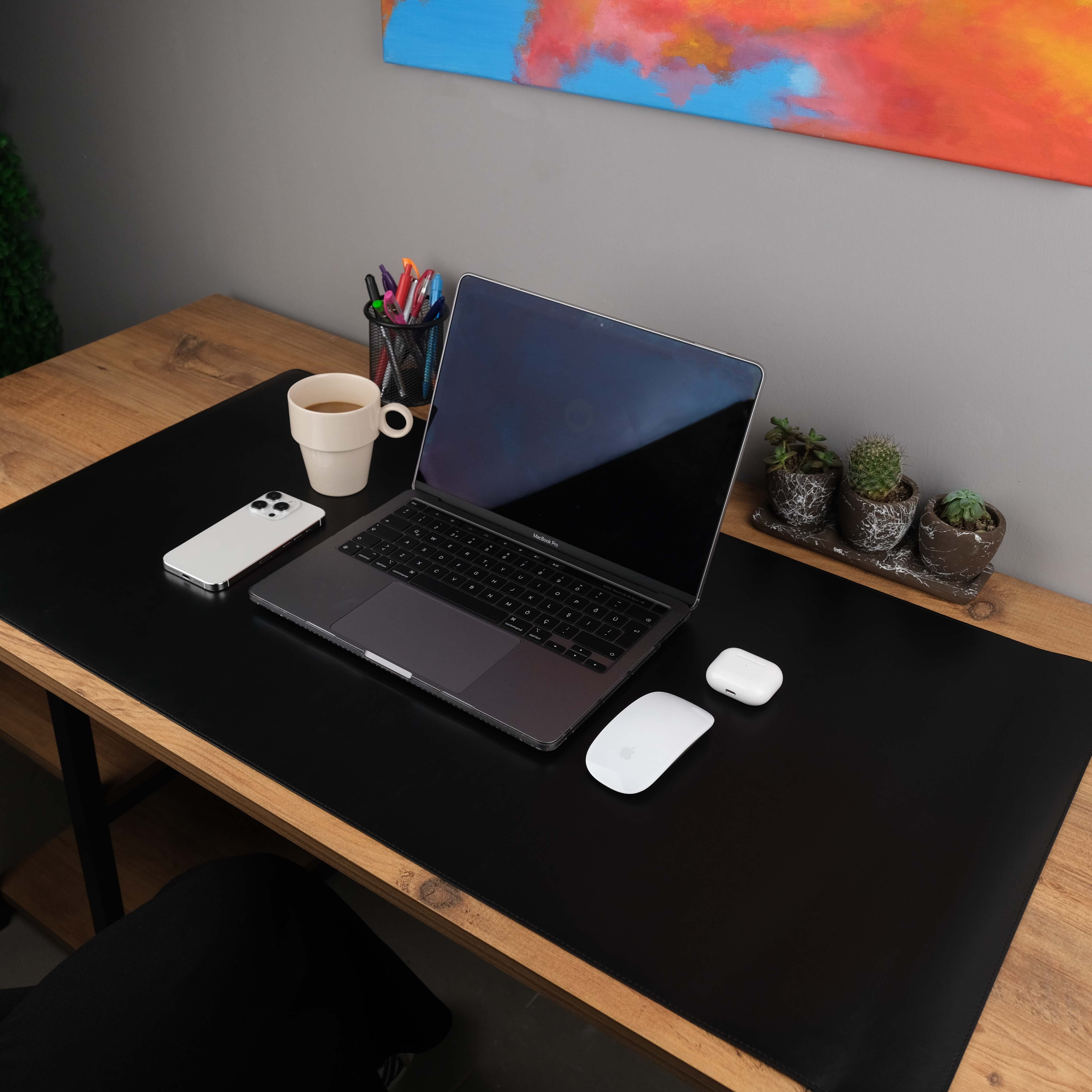 Black Leather Deskmat as a Desk Accessory