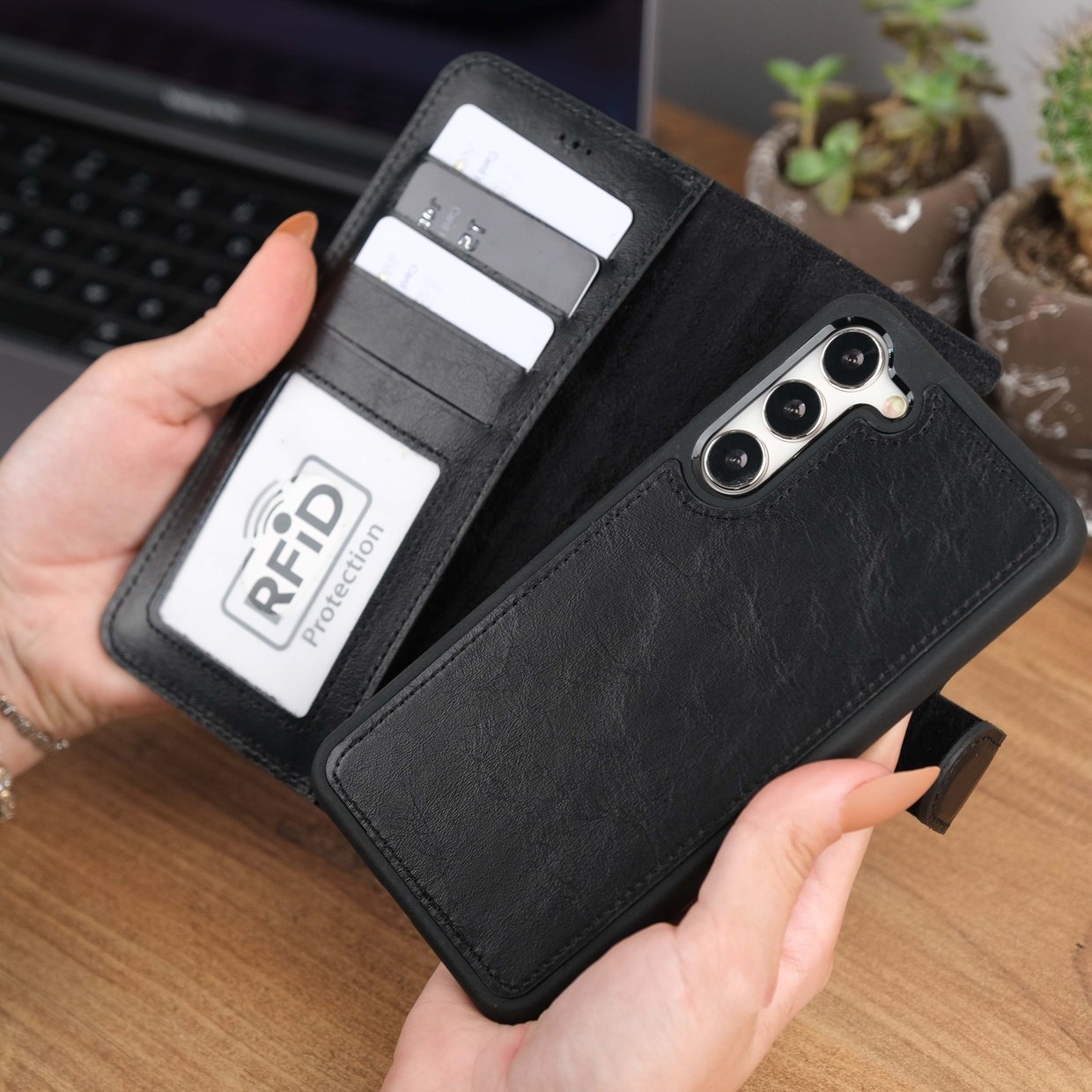 Black Leather Galaxy S23 Plus Case