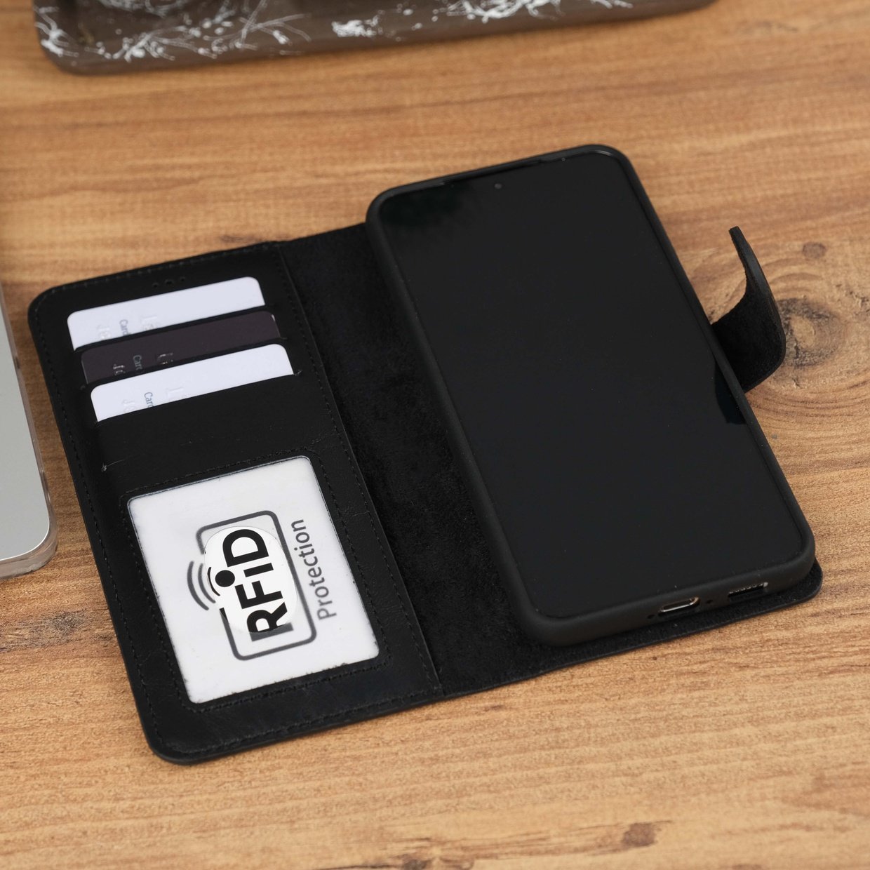 Black Leather Galaxy S23 Plus Case Inner View