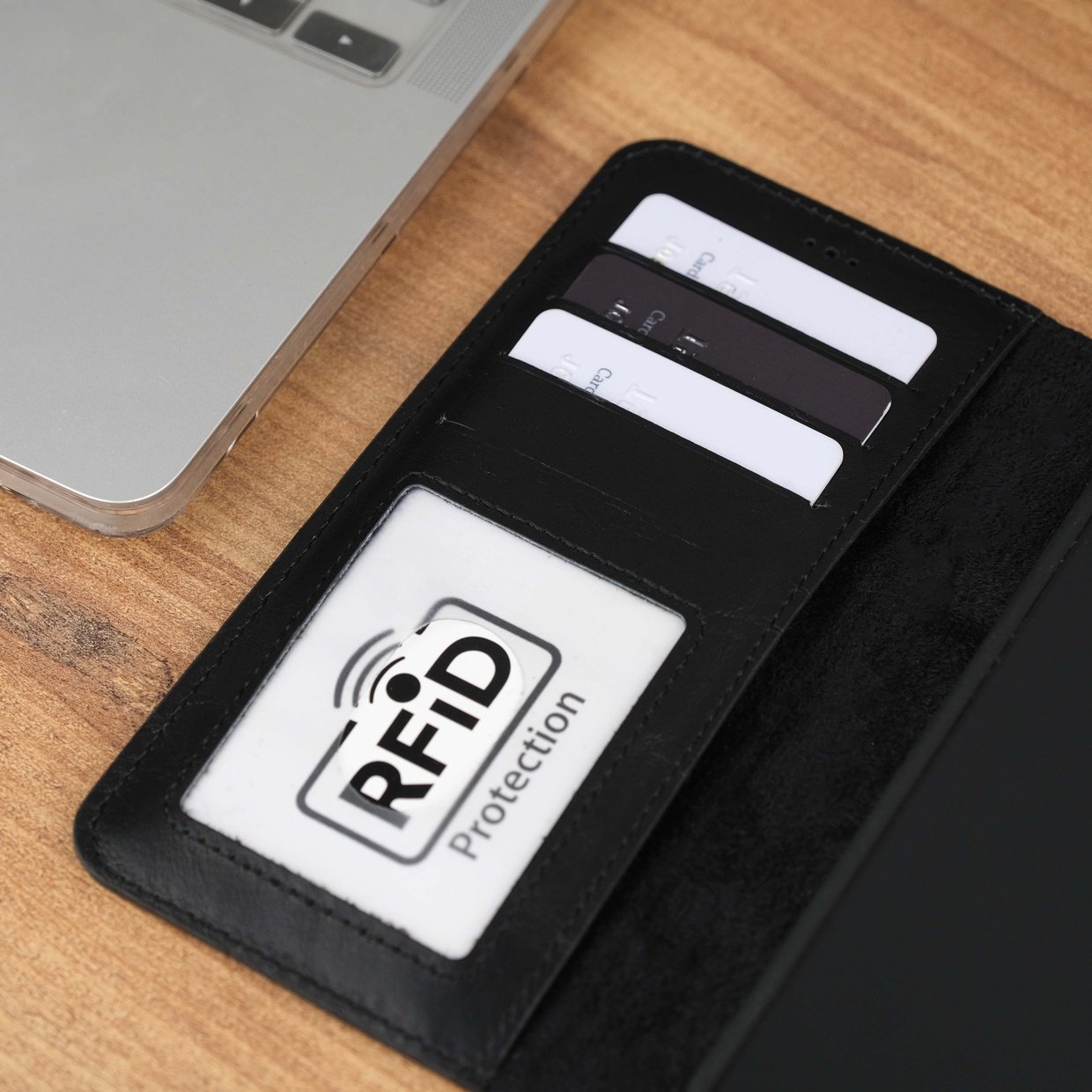 Black Leather Galaxy S23 Plus Wallet Case with RFID Protection