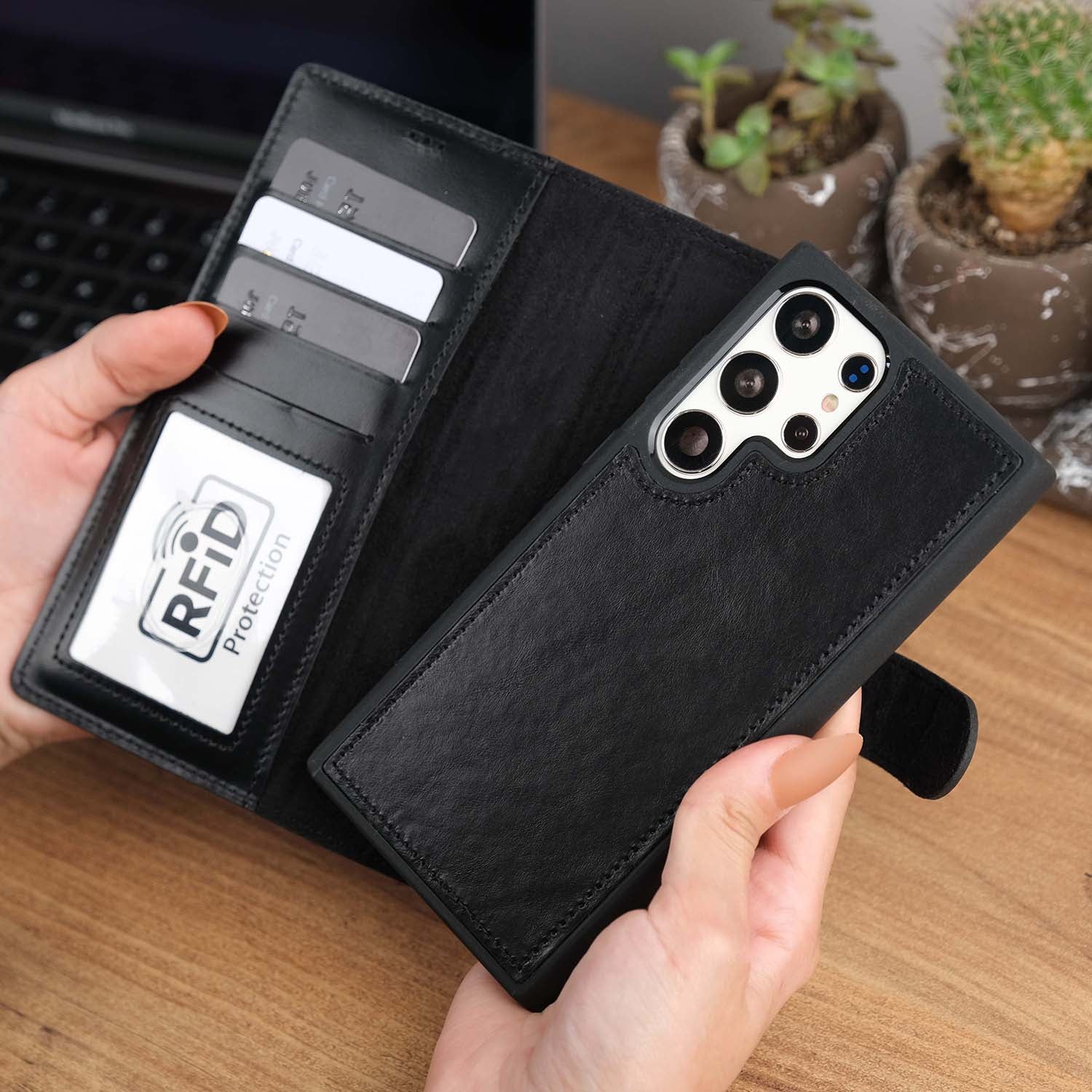 Black Leather Galaxy S23 Ultra Case