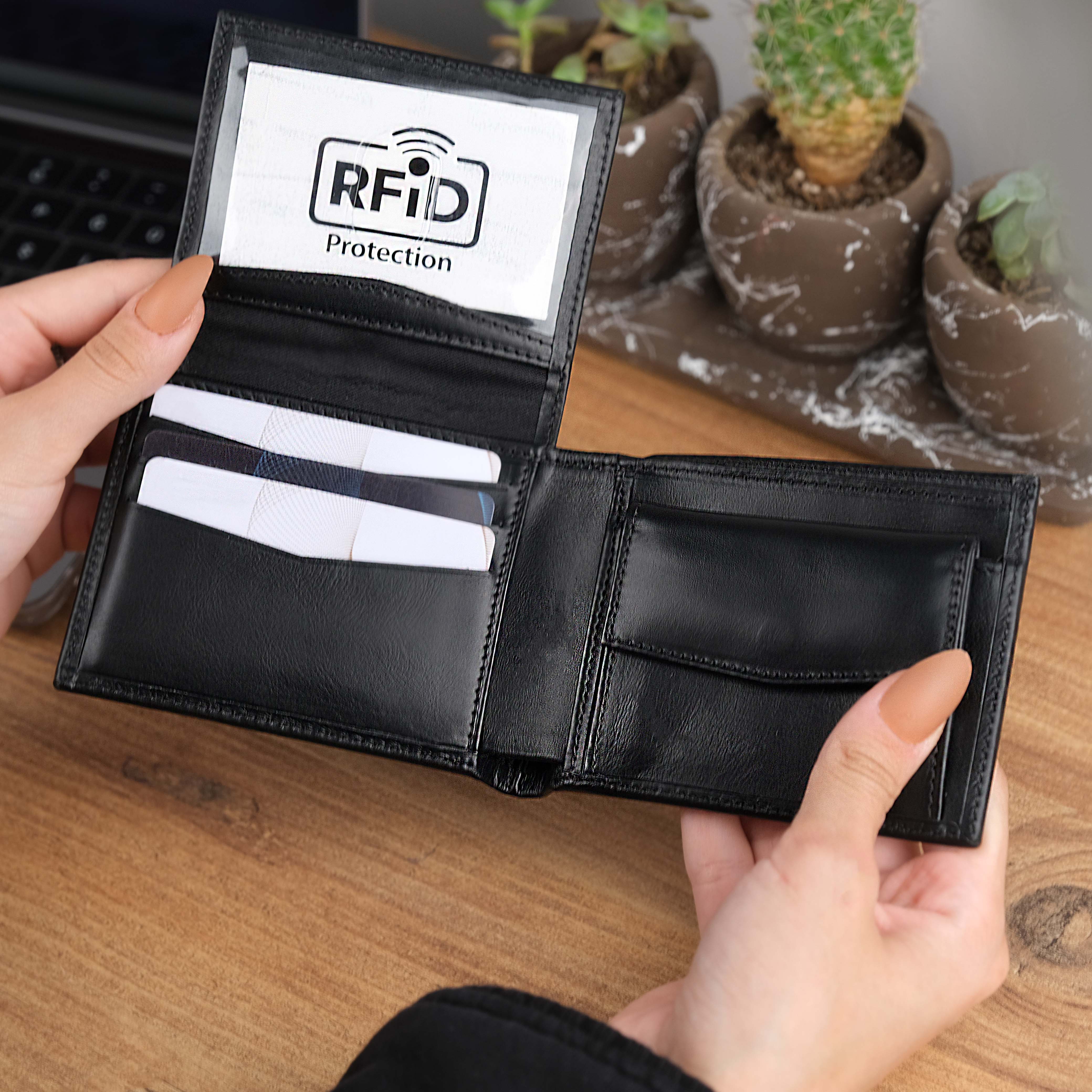 Black Leather Handmade Wallet for Men