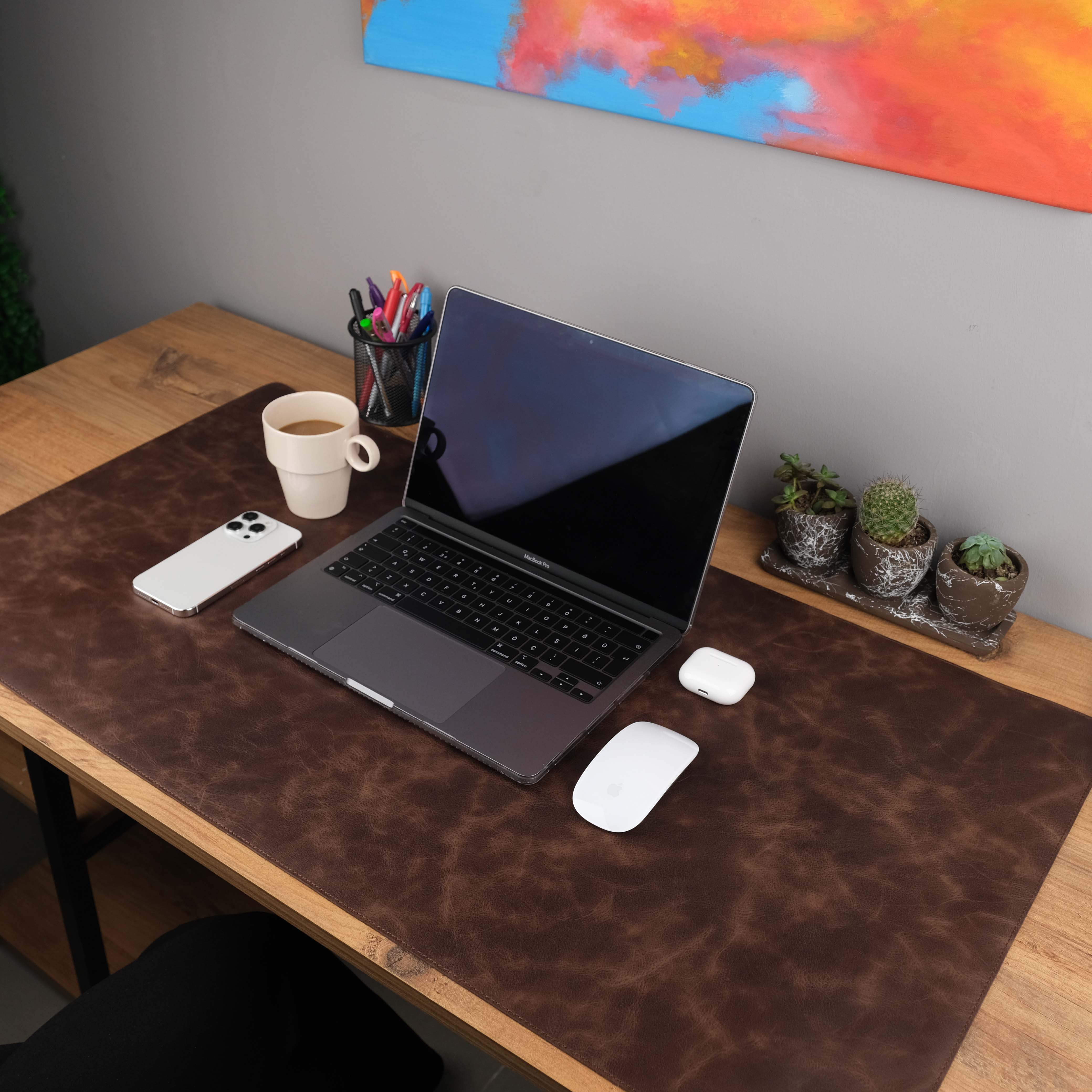 Dark Brown Leather Deskmat as a Desk Accessory
