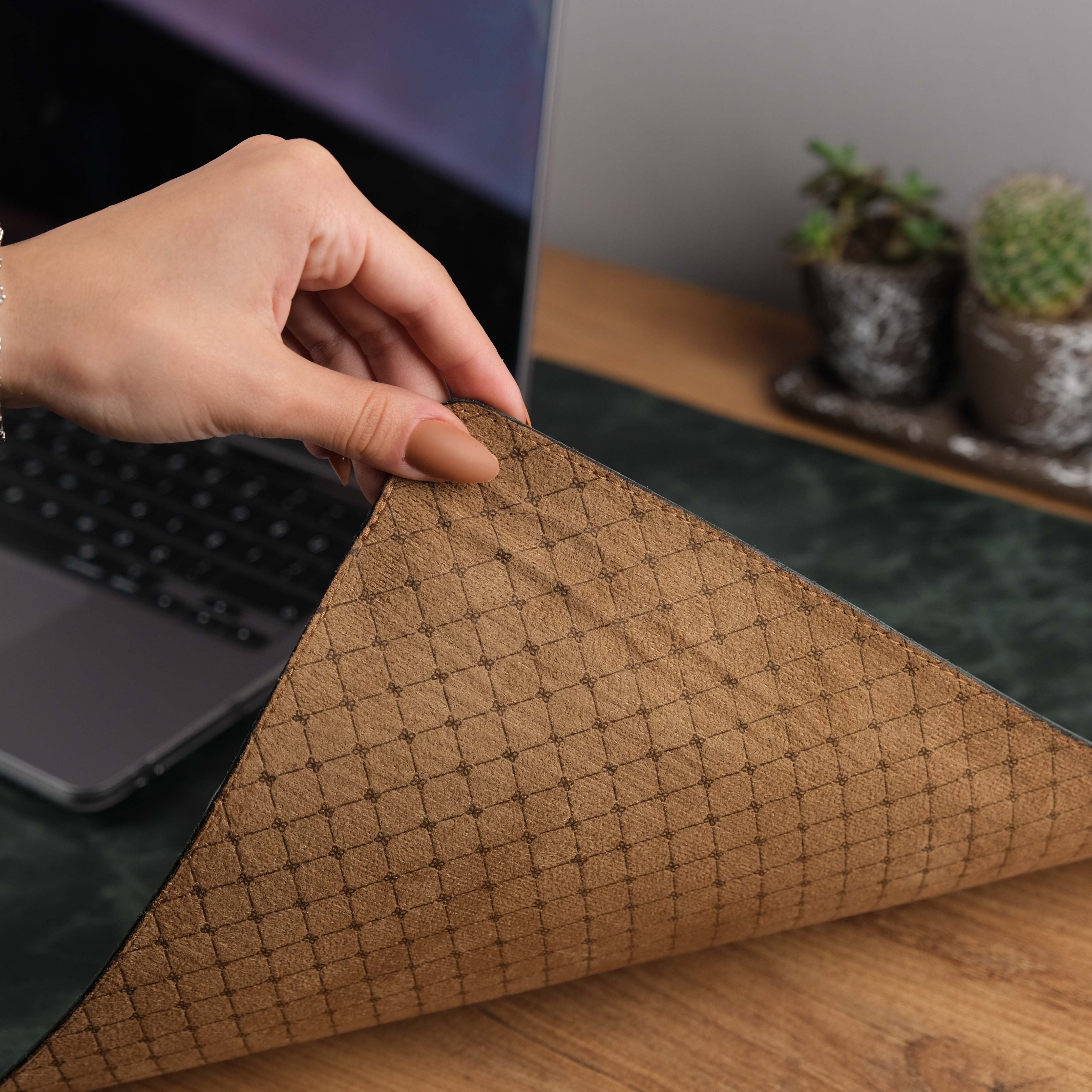 Dark Green Leather Deskmat Non-Slip Rear Surface