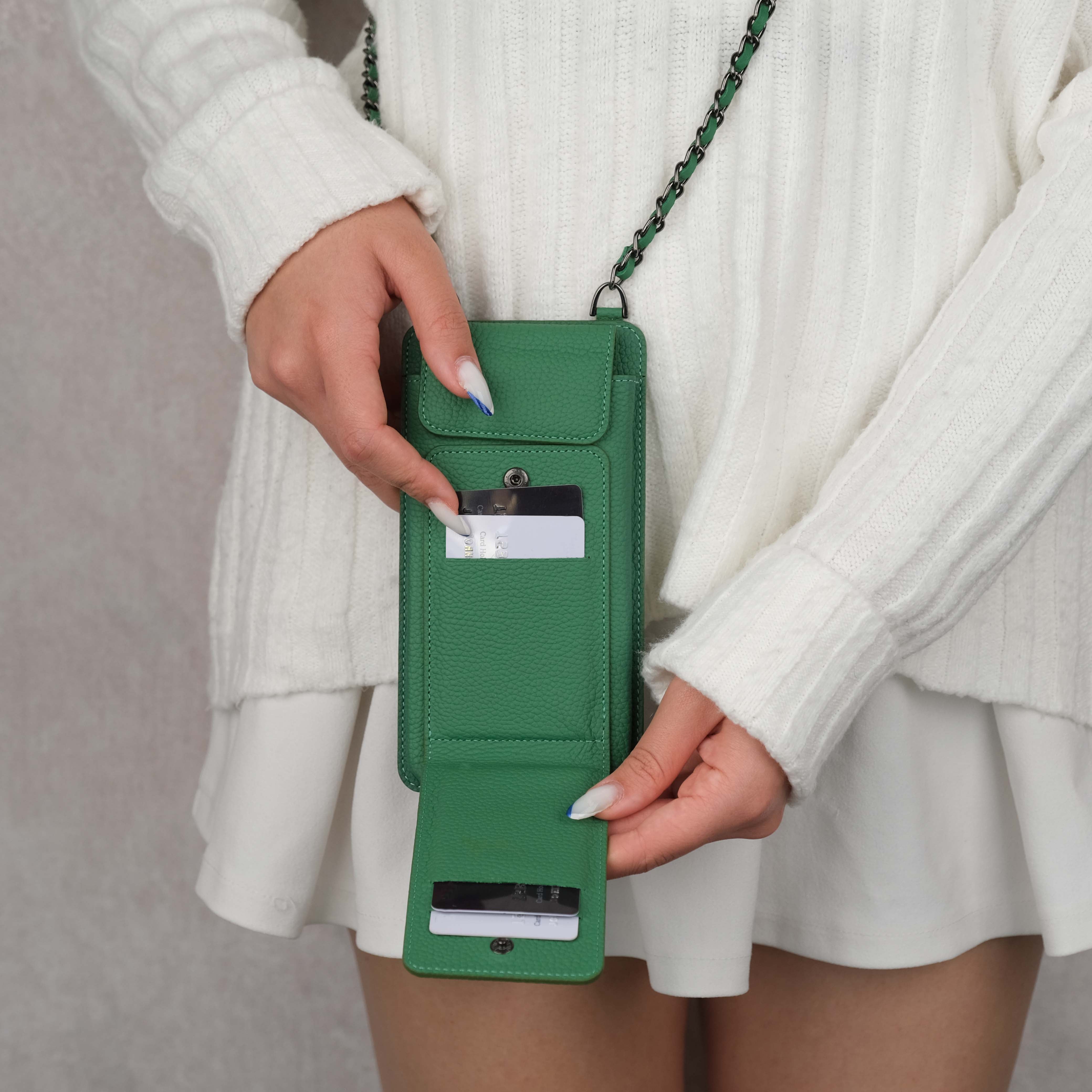 Green Leather Crossbody Bag Card Holder