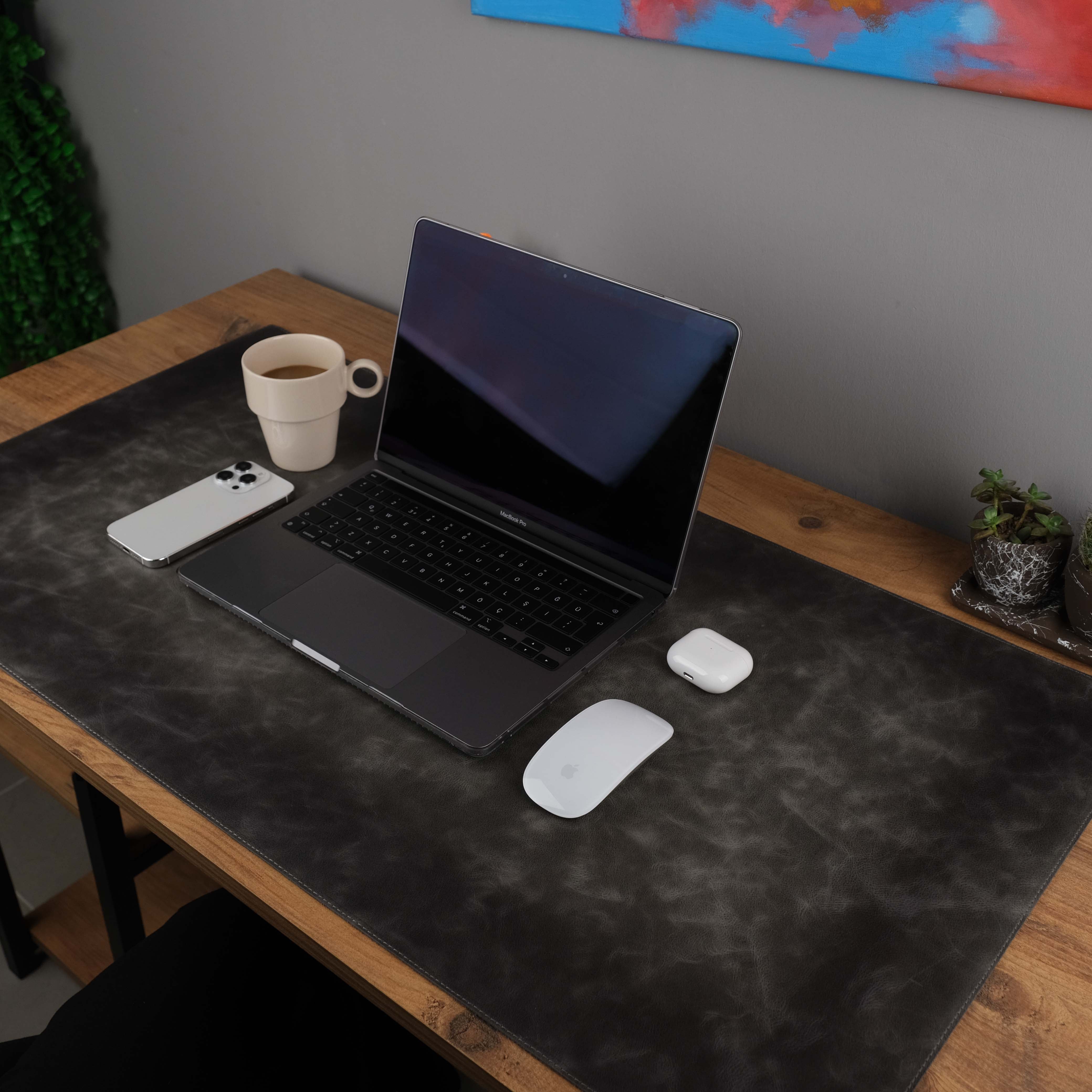Grey Leather Deskmat as a Desk Accessory