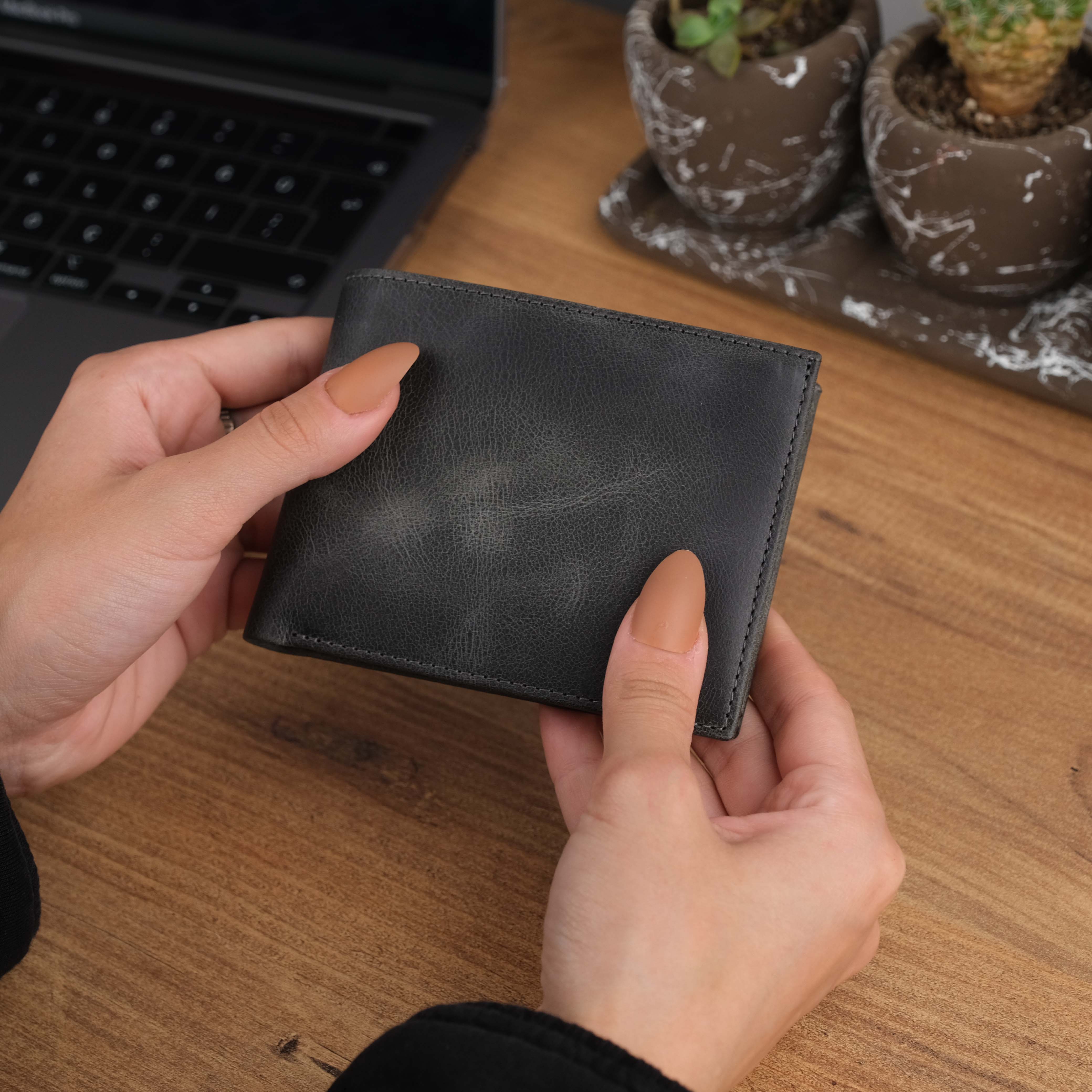Grey Leather Wallet Birthday Gift