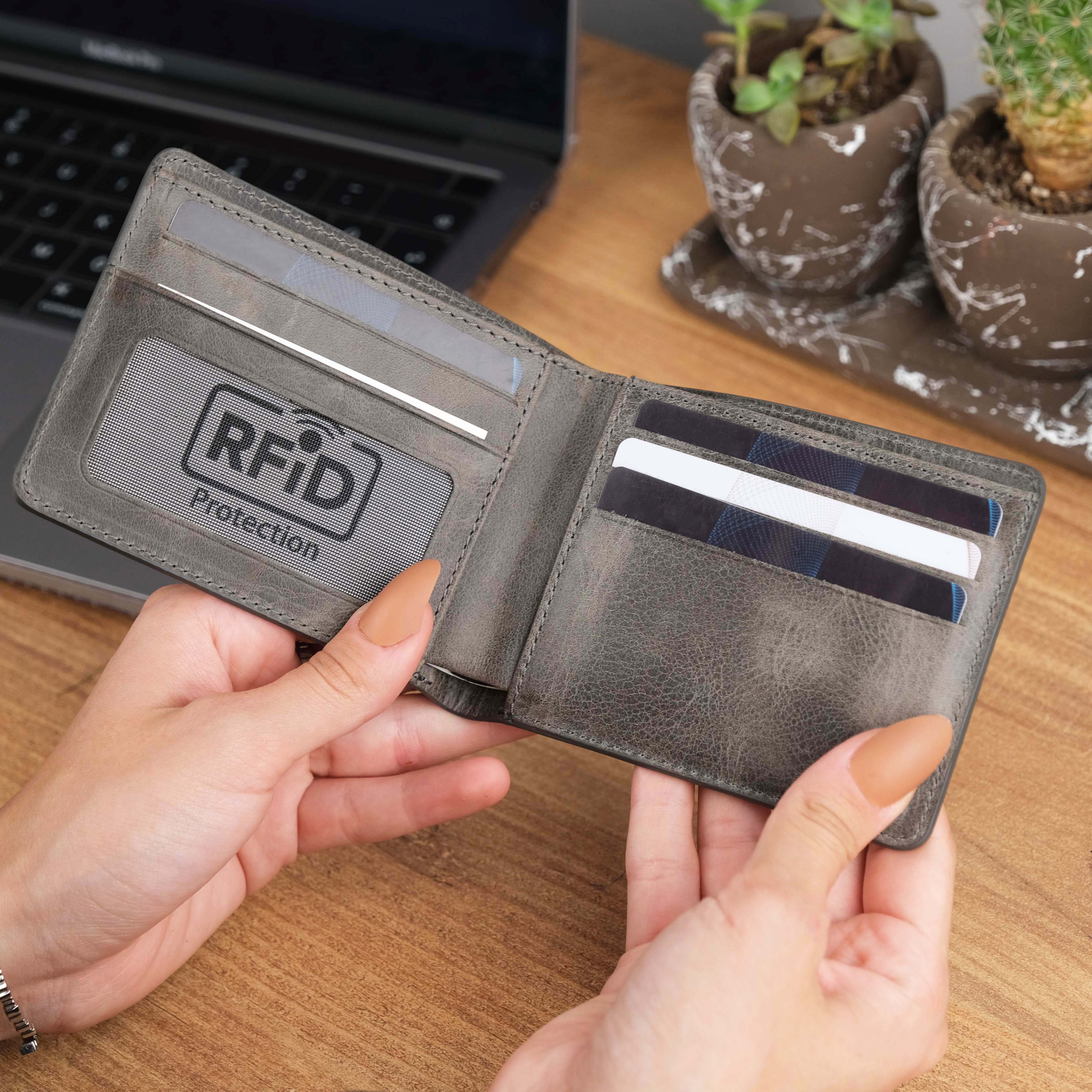 Grey Leather Wallet for Men