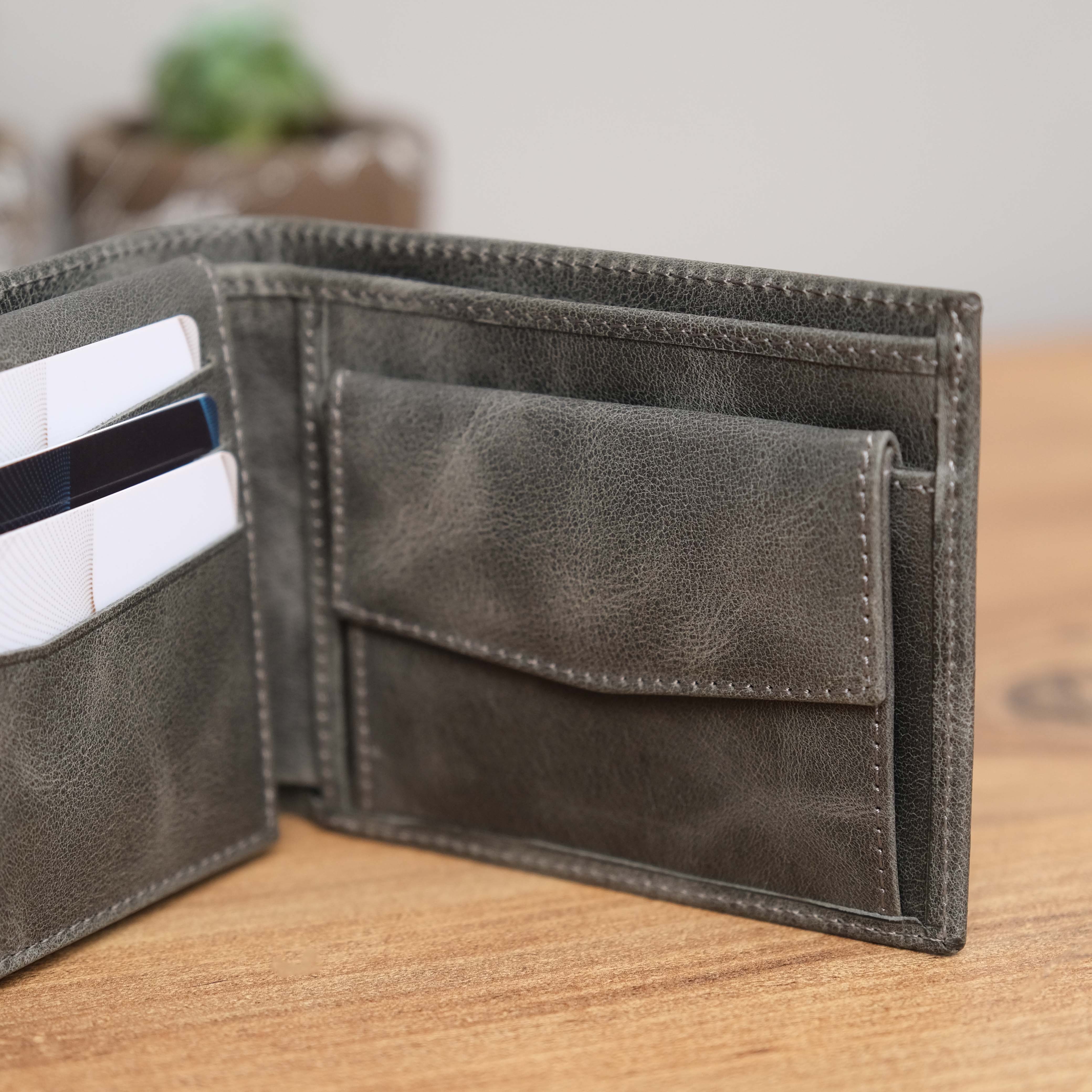 Grey Real Leather Wallet Gift for Boyfriend