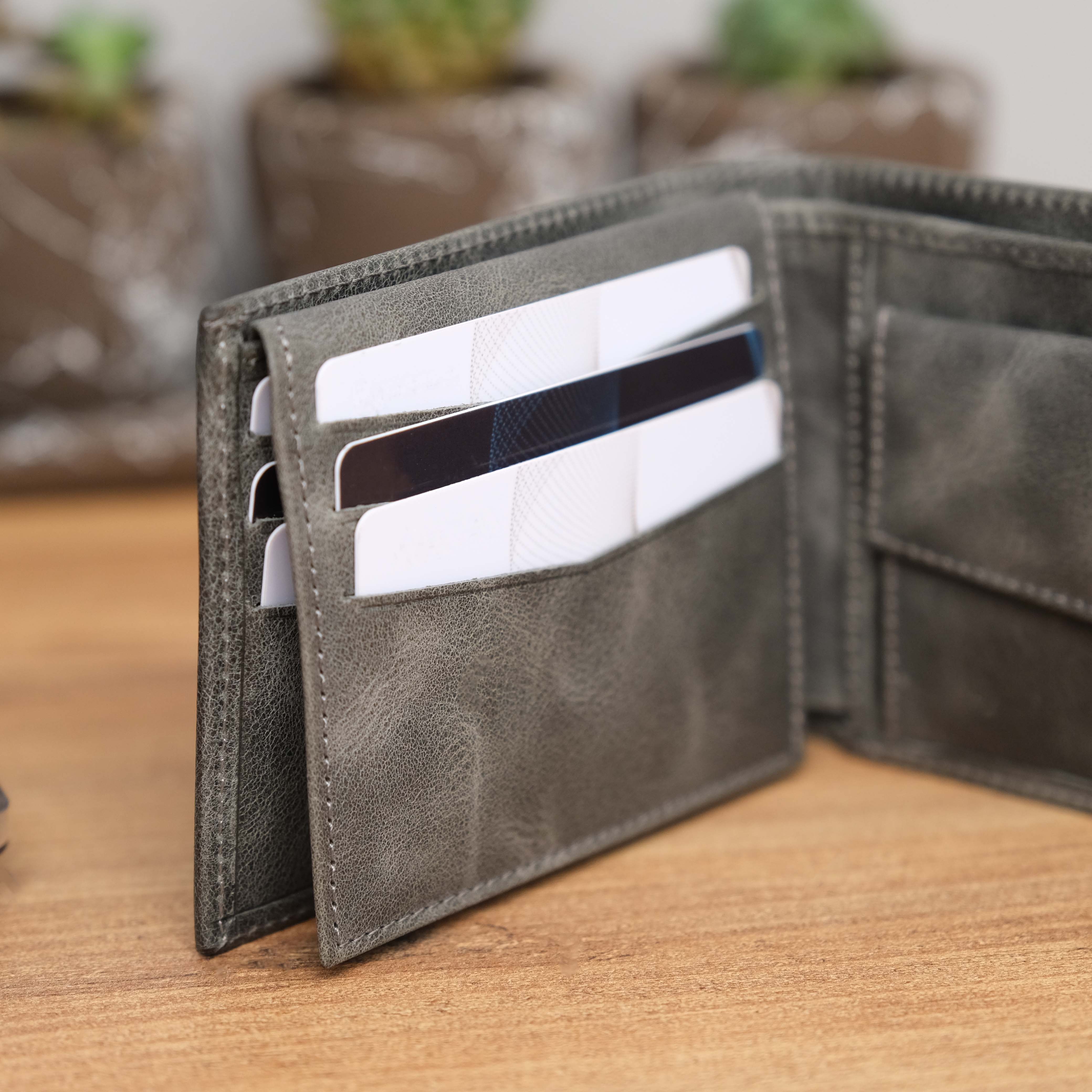 Grey Real Leather Wallet Gift for Husband