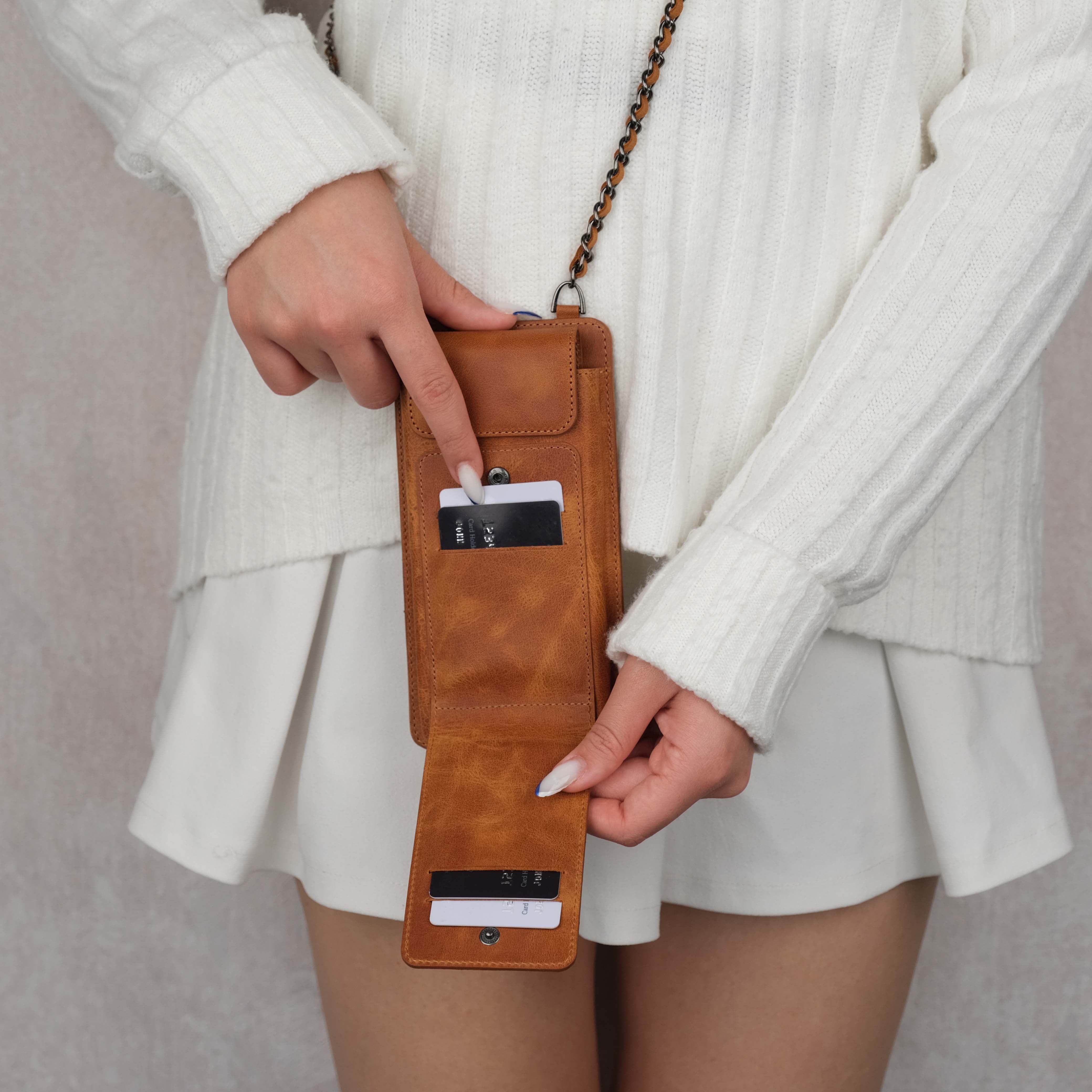 Light Brown Leather Crossbody Bag Card Holder