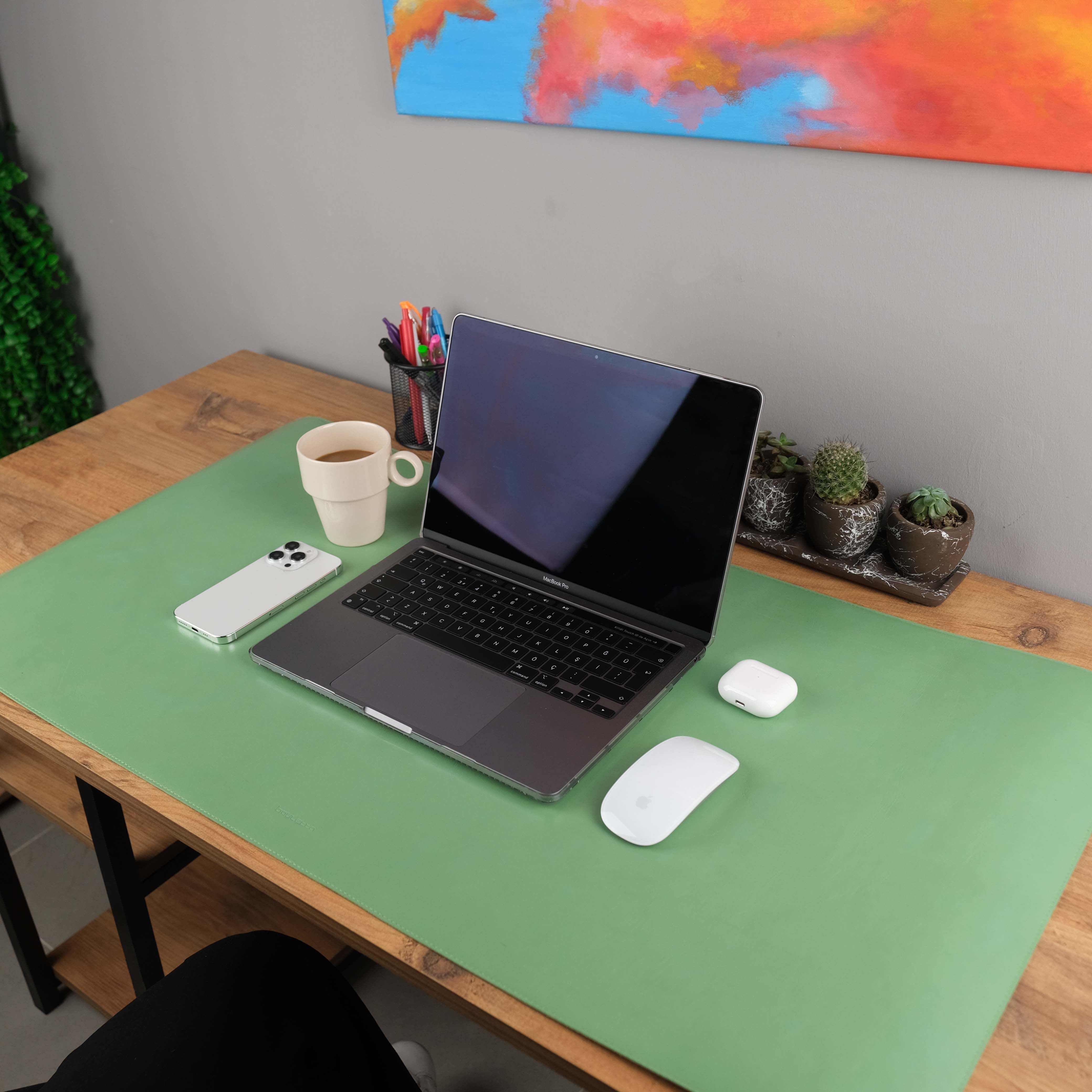 Light Green Leather Deskmat as a Desk Accessory