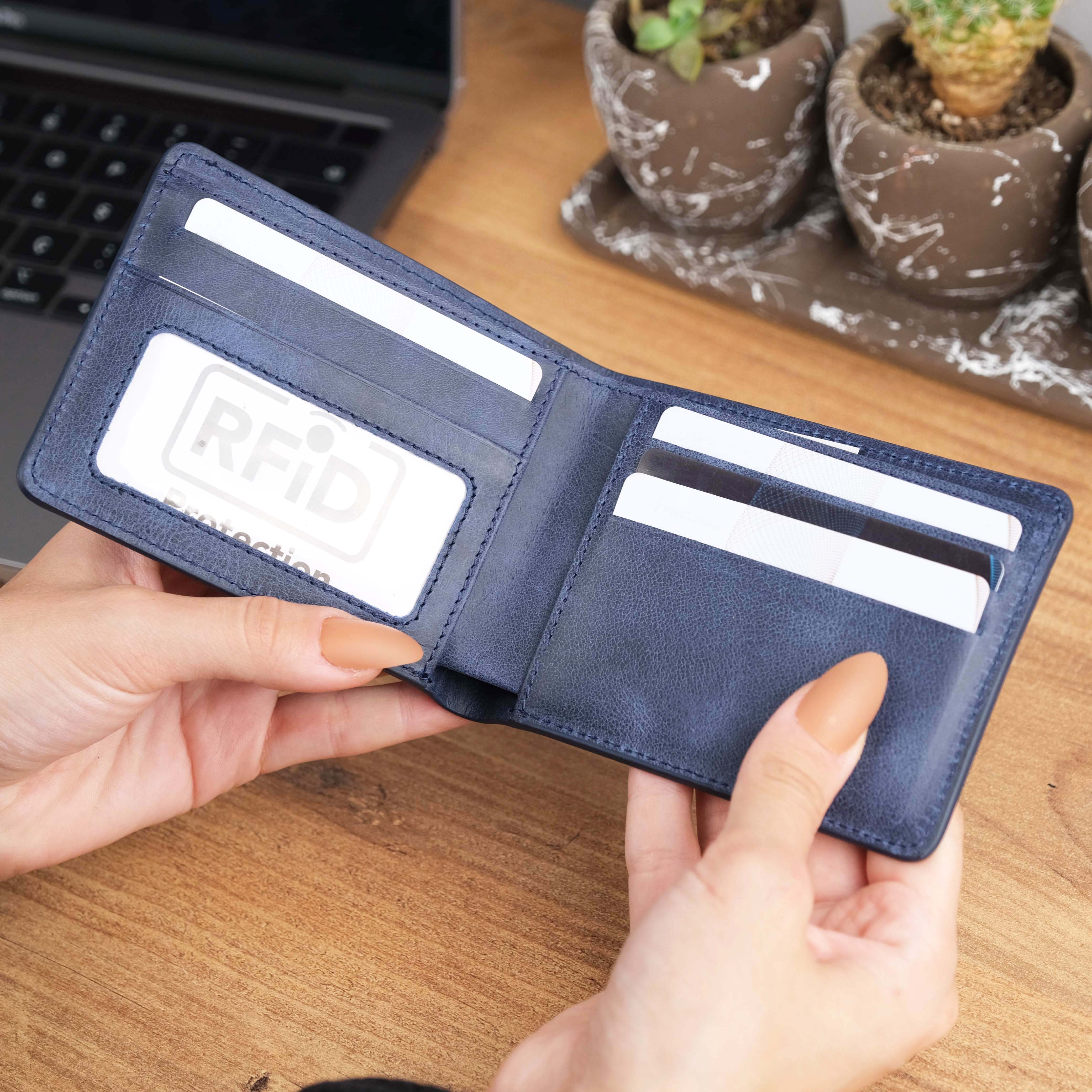 Navy Blue Leather Wallet for Men