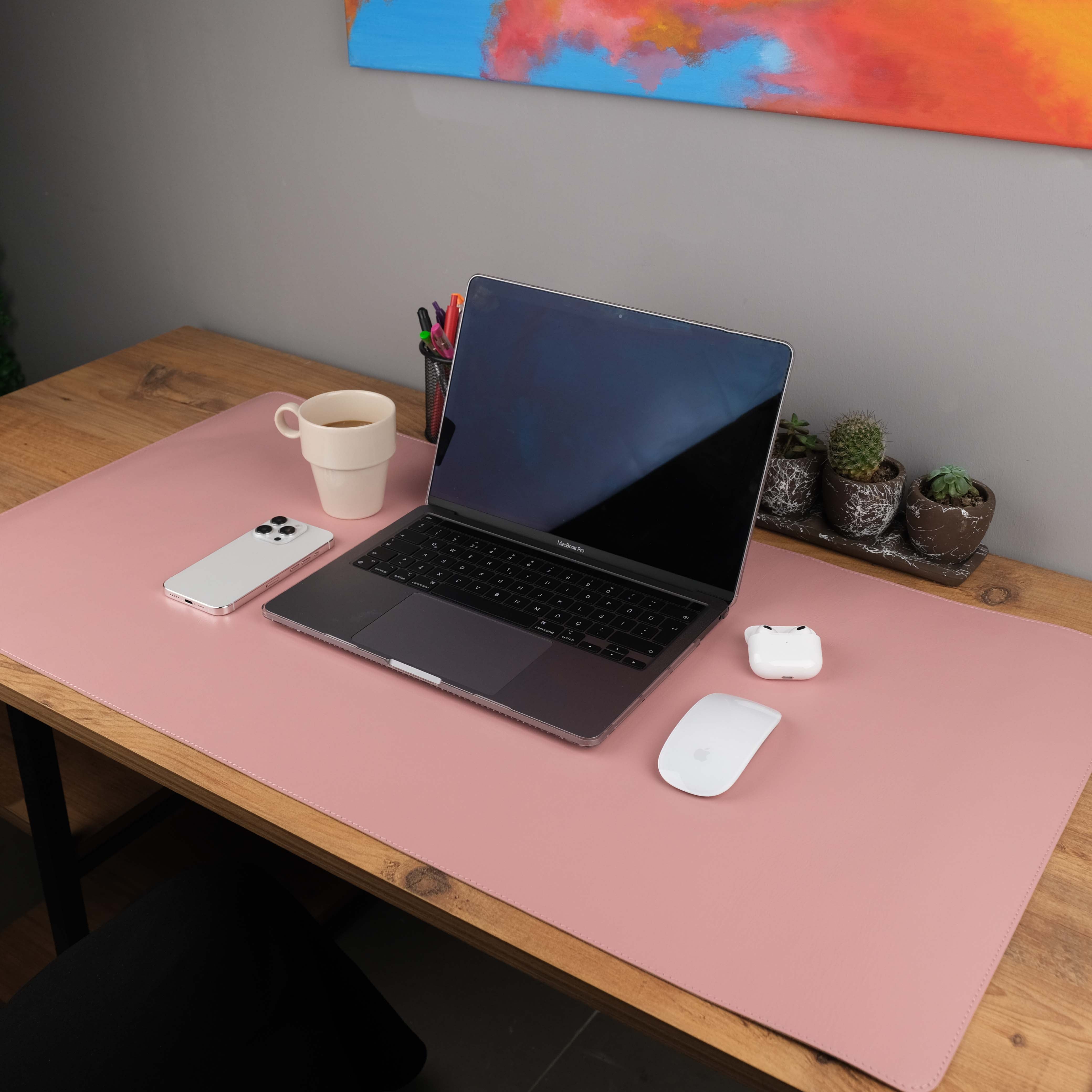 Pink Leather Deskmat as a Desk Accessory