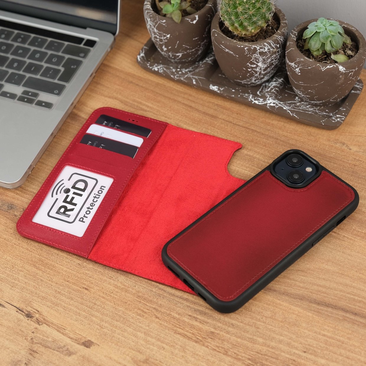 Red Leather iPhone 15 Detachable Case