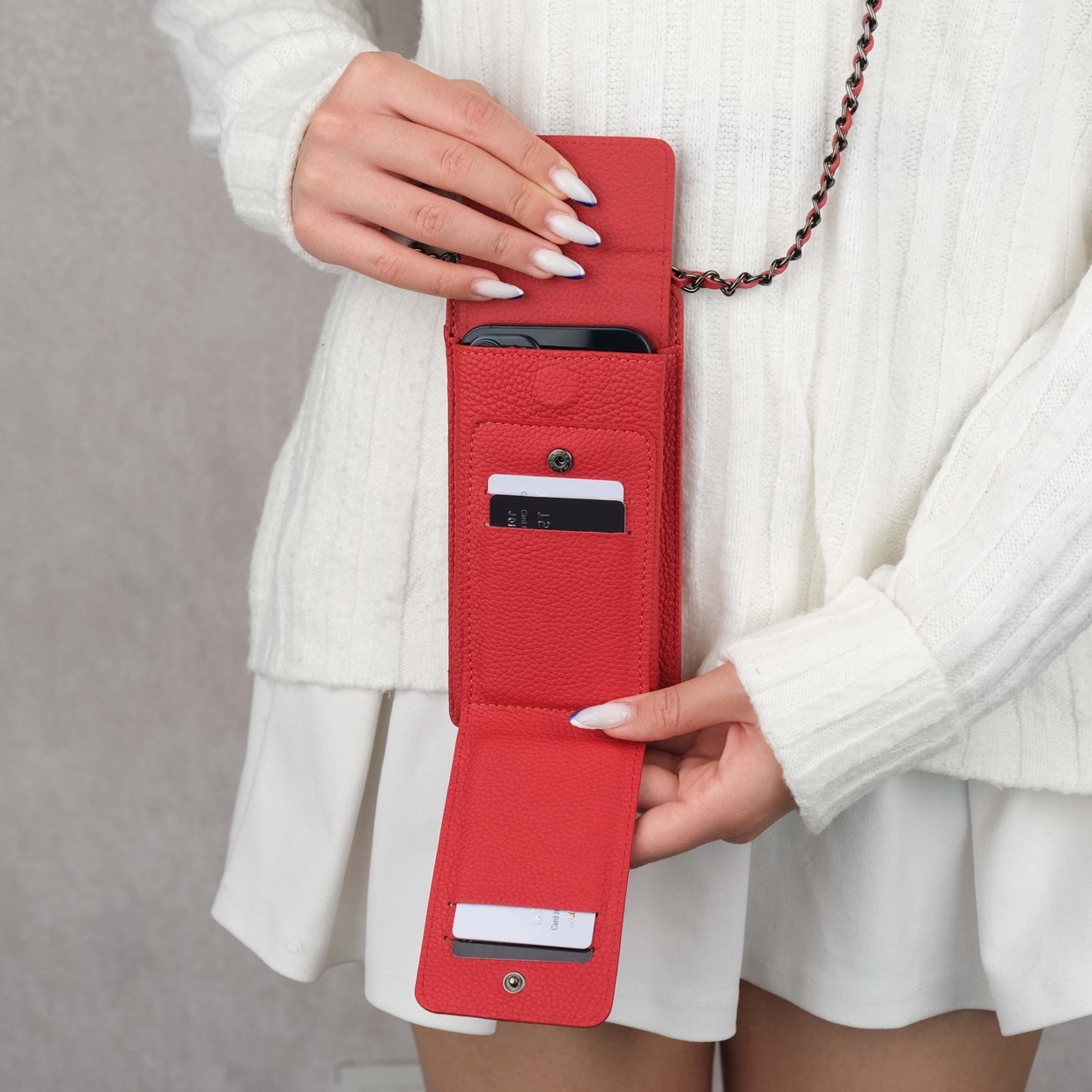 Red Leather Crossbody Bag Card Holder