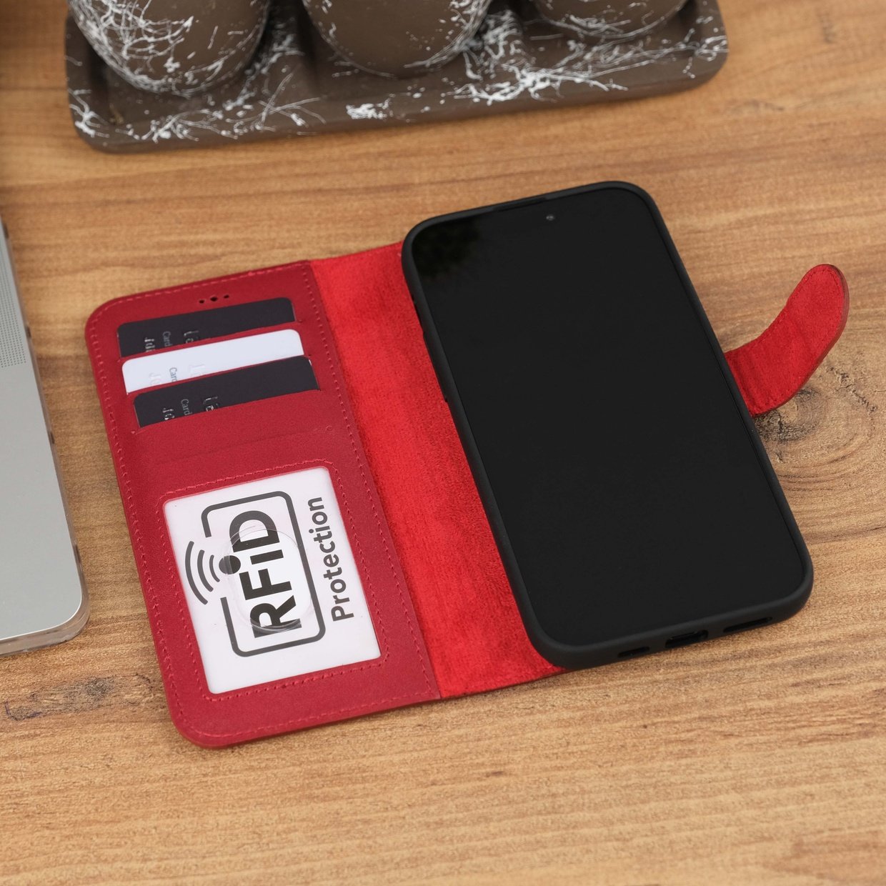 Red Leather iPhone 15 Case Inner View