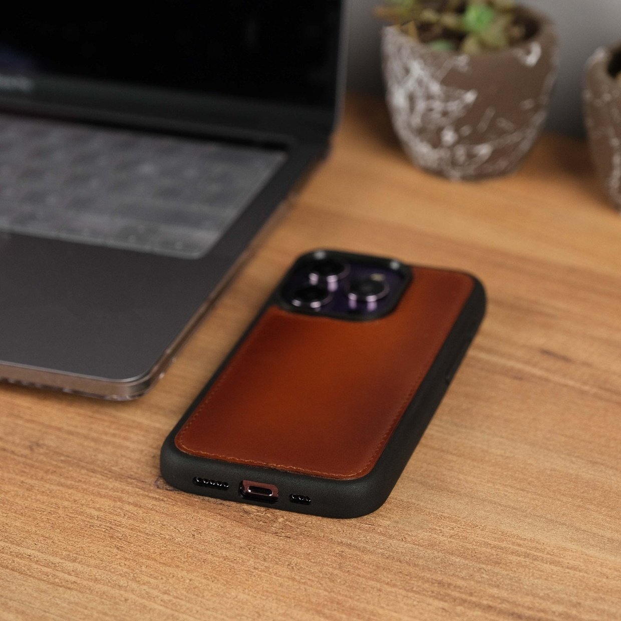 Tan iPhone 15 Pro Case Shock Proof Rubber Edging