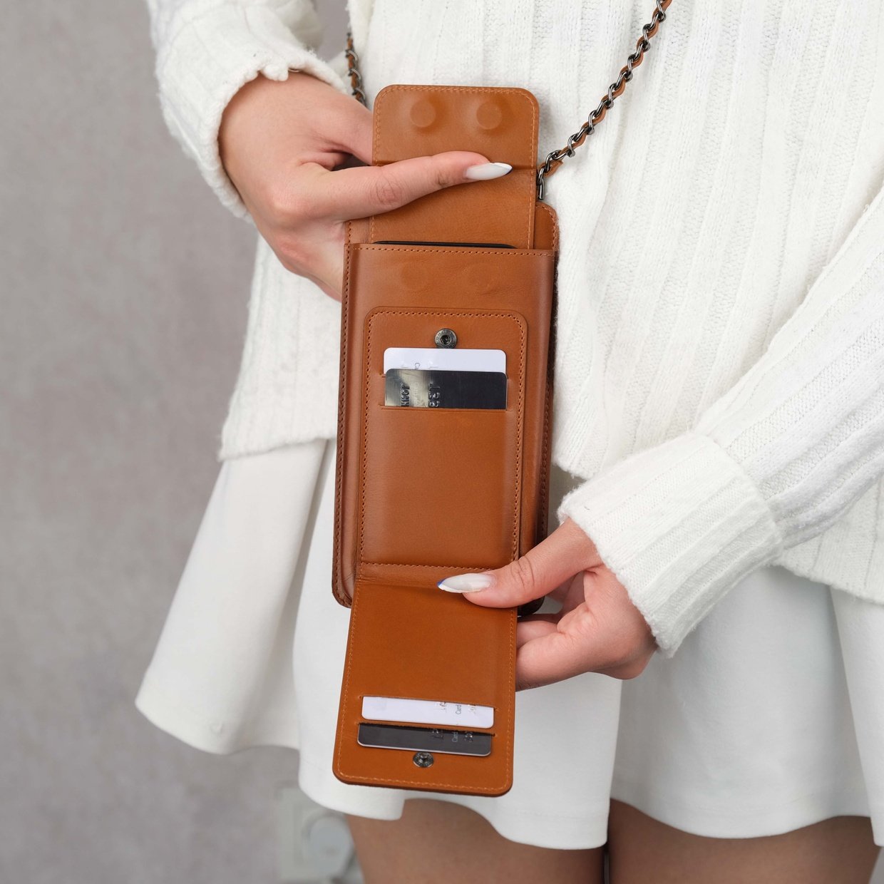 Tan Leather Crossbody Bag Card Holder