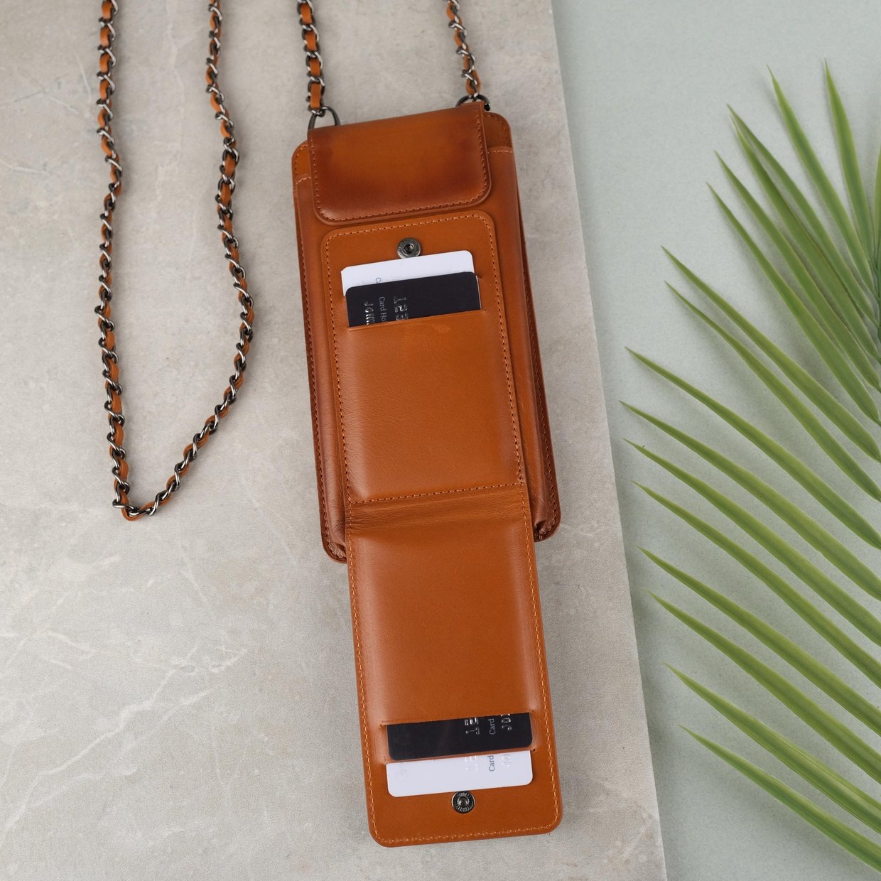 Tan Leather Crossbody Phone Bag Gift for Her