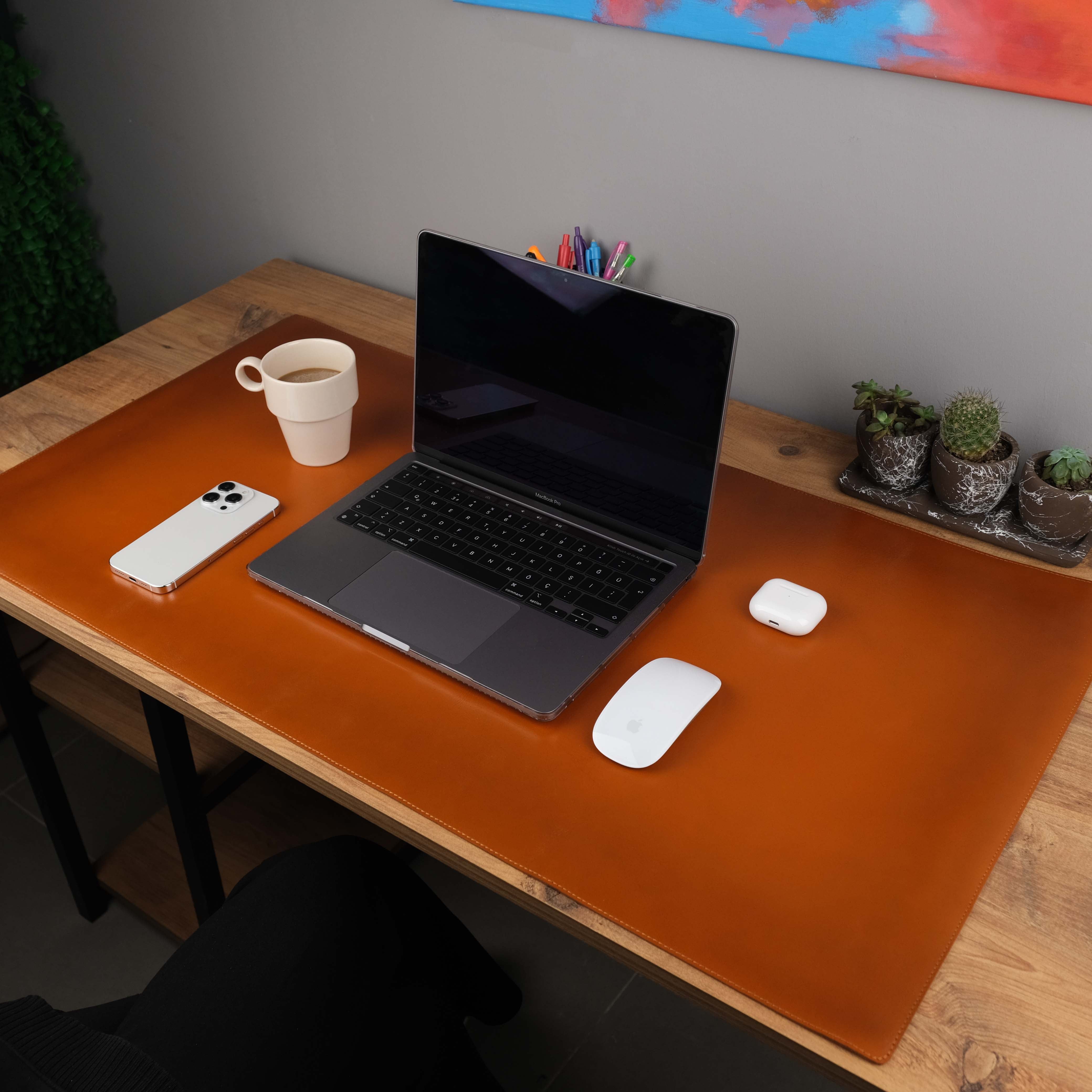 Tan Leather Deskmat as a Desk Accessory