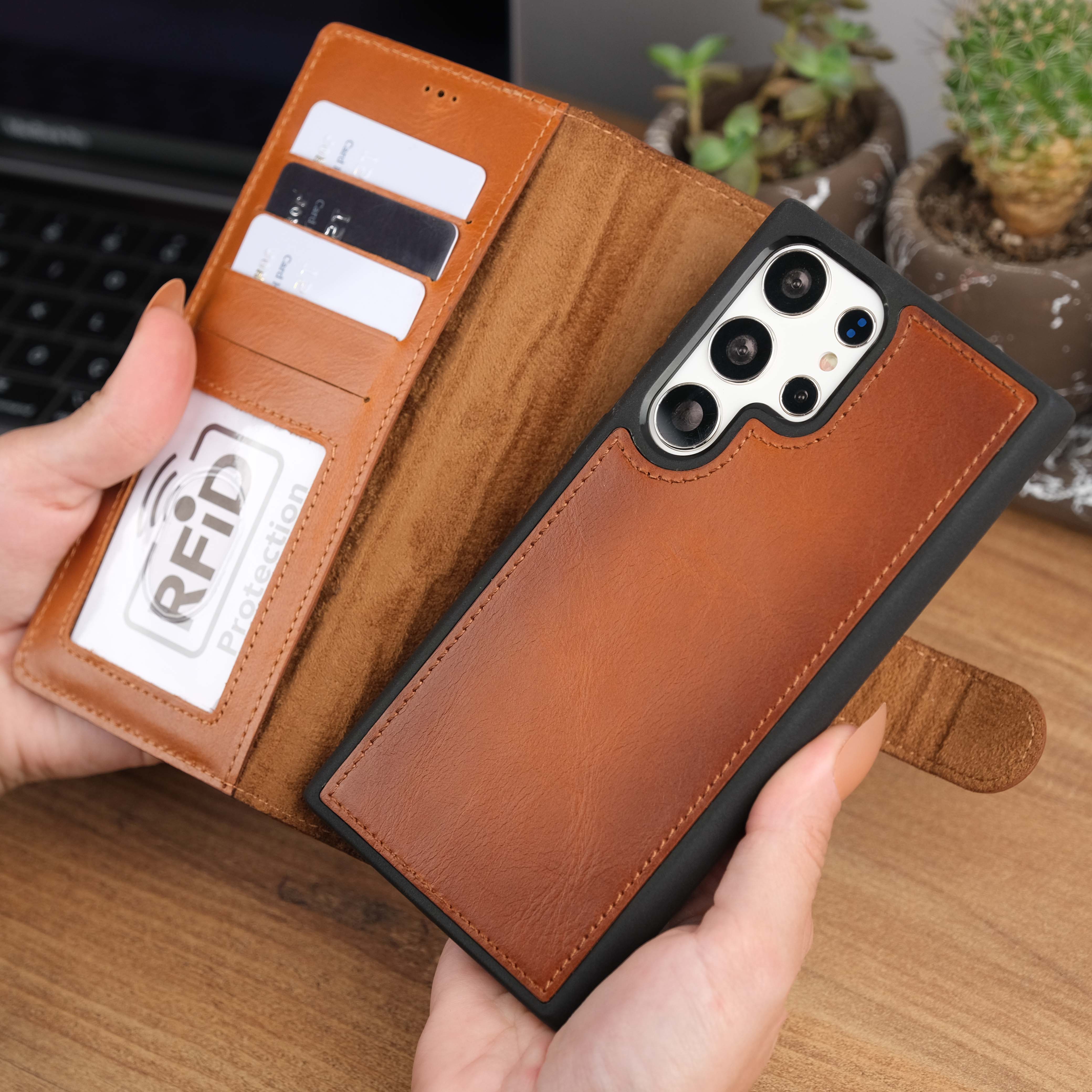 Tan Leather Galaxy S23 Ultra Case