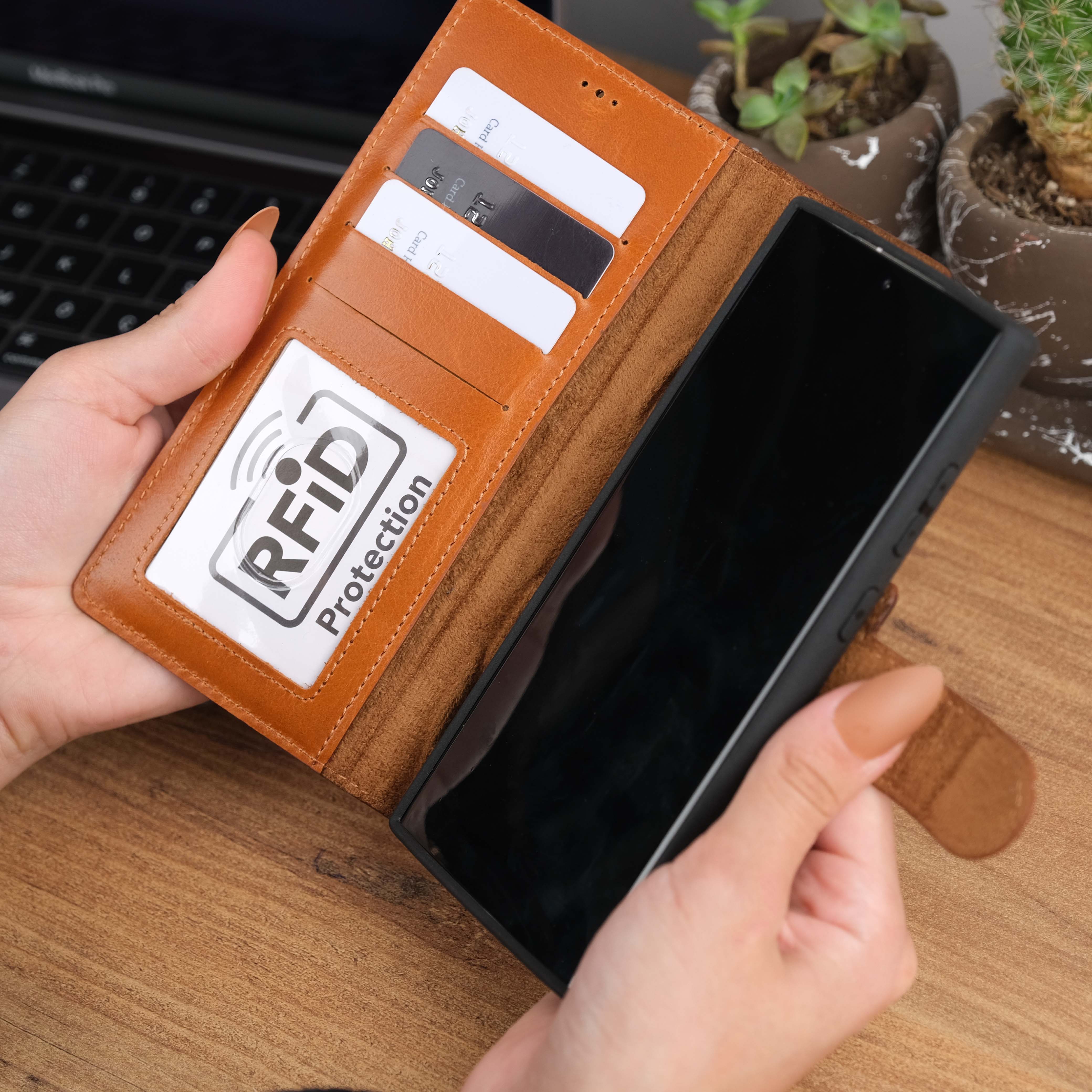 Tan Leather Galaxy S23 Ultra Case Card Slots