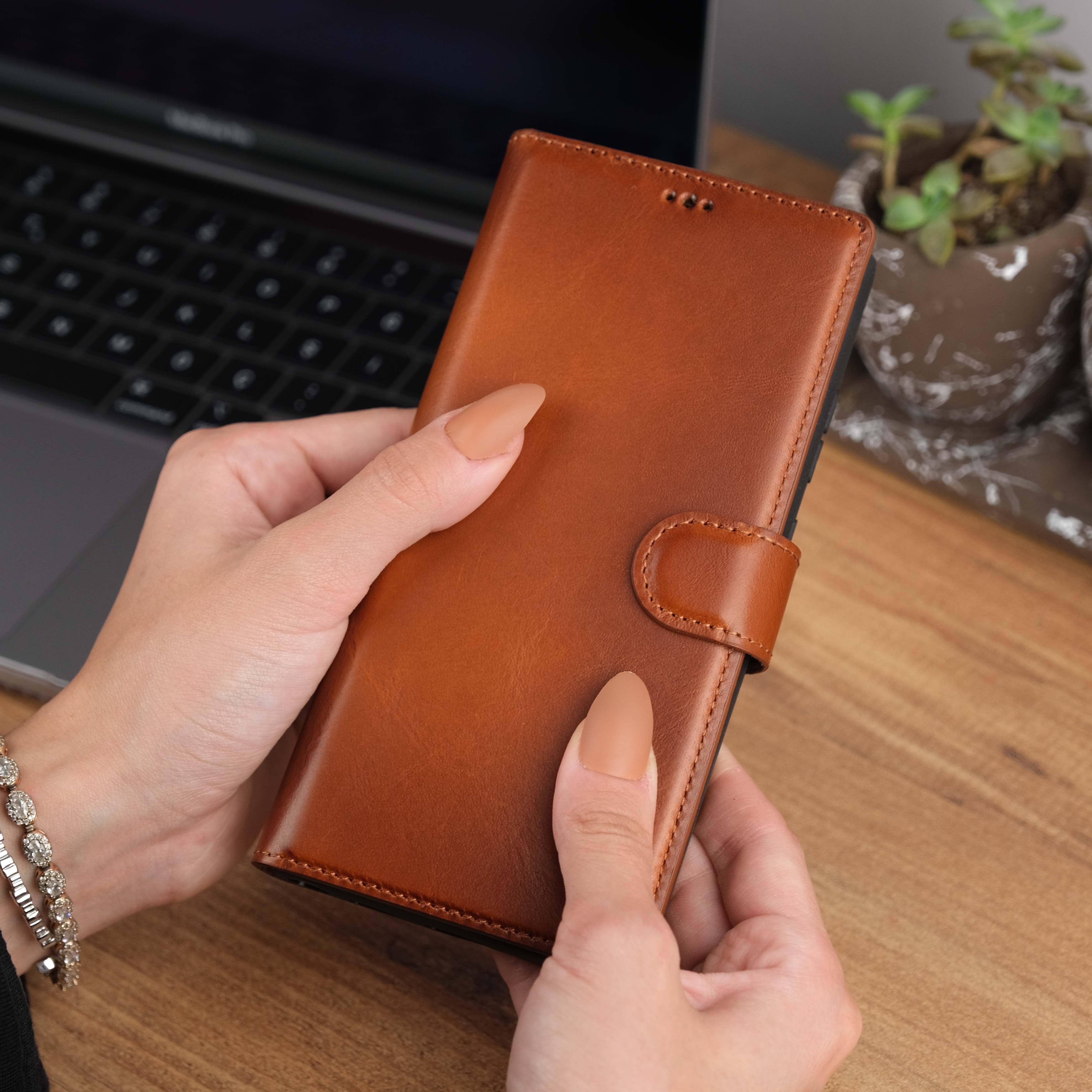Tan Leather Galaxy S23 Ultra Case Front View