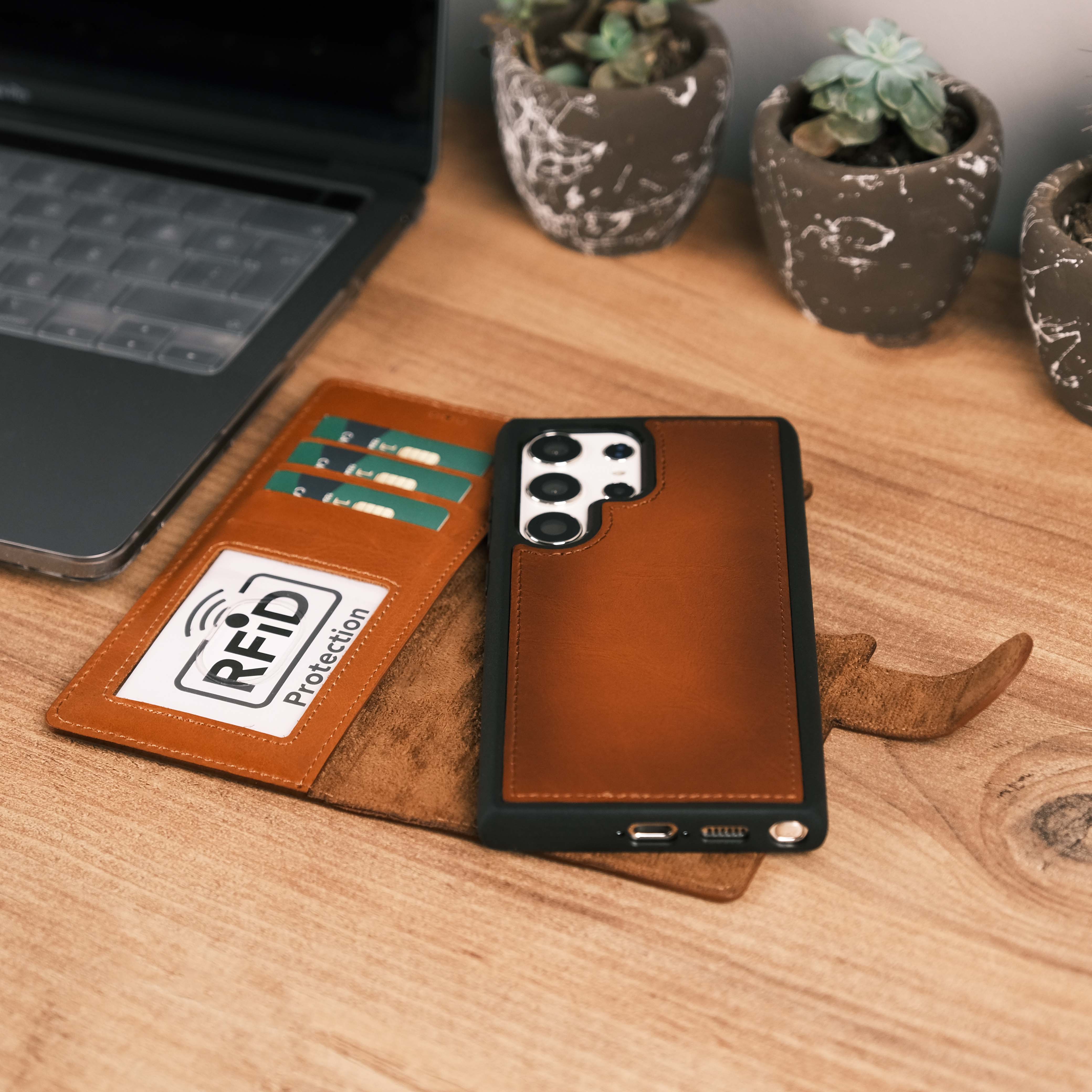 Tan Leather Galaxy S23 Ultra Detachable Case