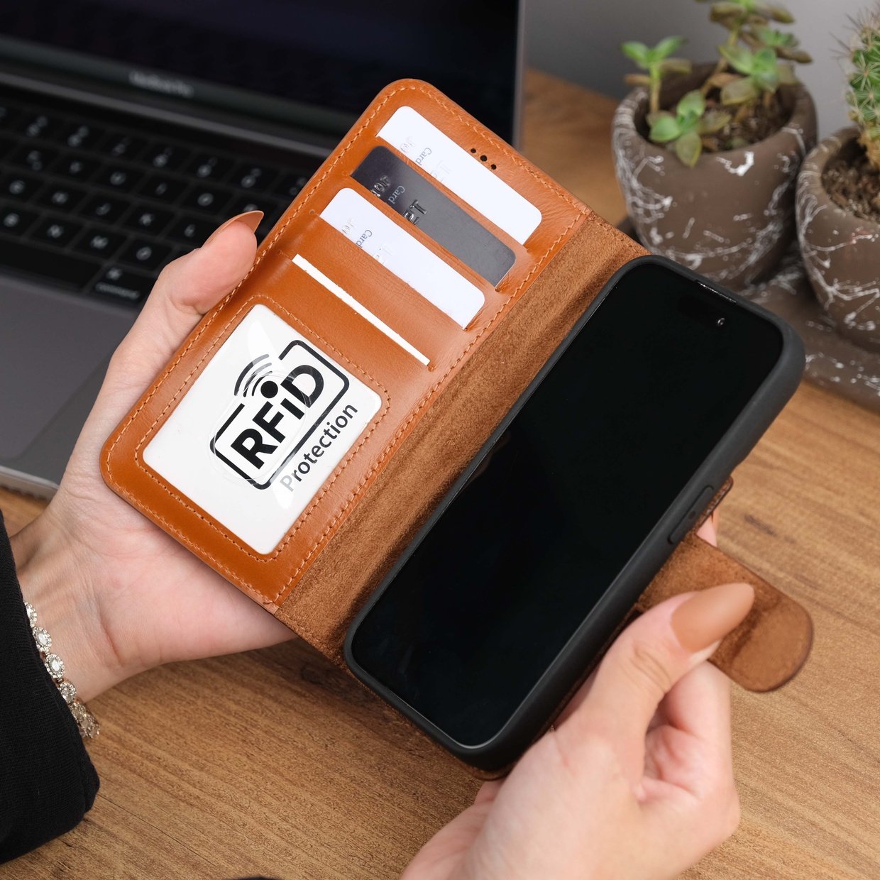 Tan Leather iPhone 15 Pro Max Case Card Slots