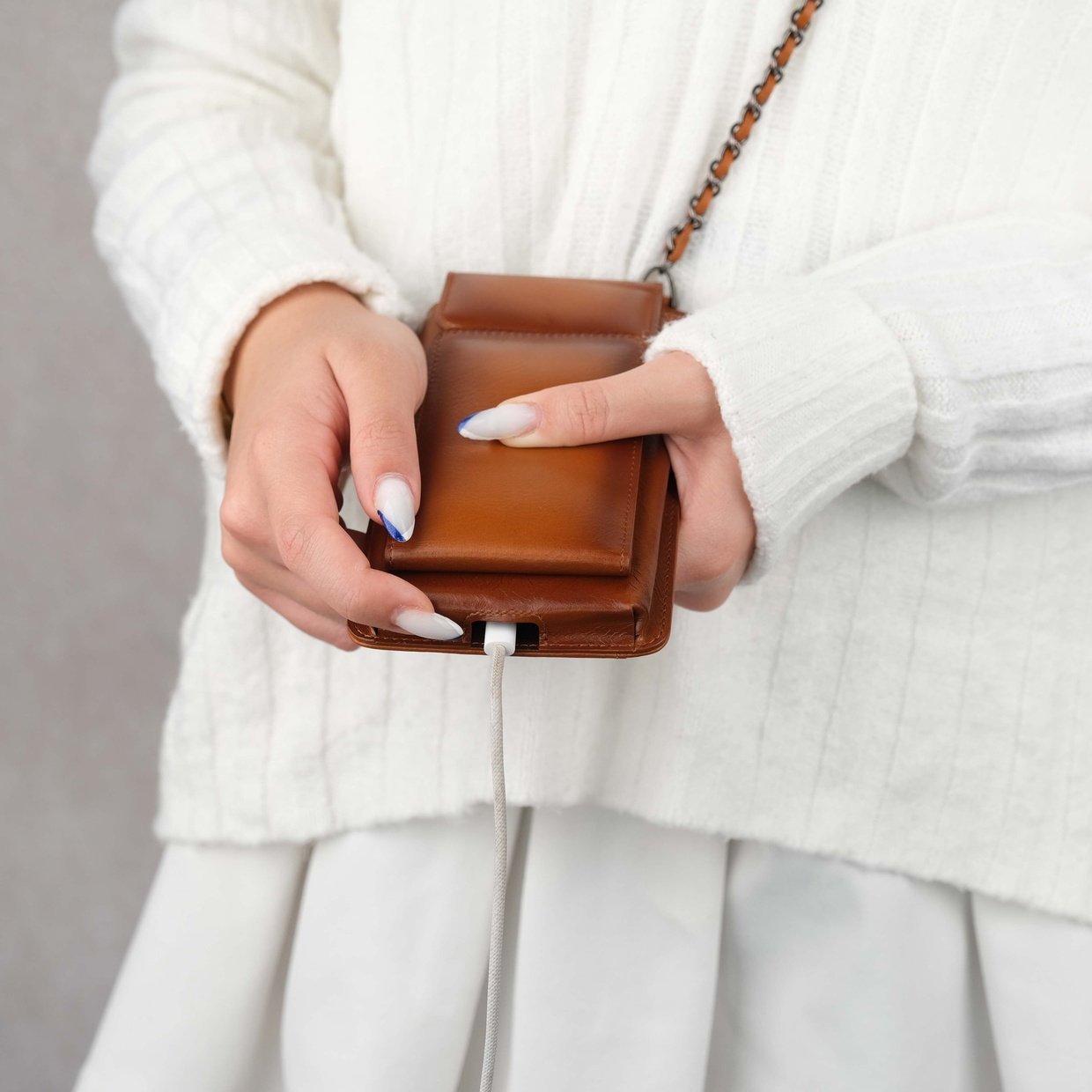 Tan Leather Phone Bag Functional Design
