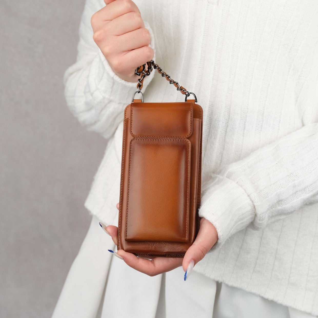 Tan Leather Phone Wallet Front Snap