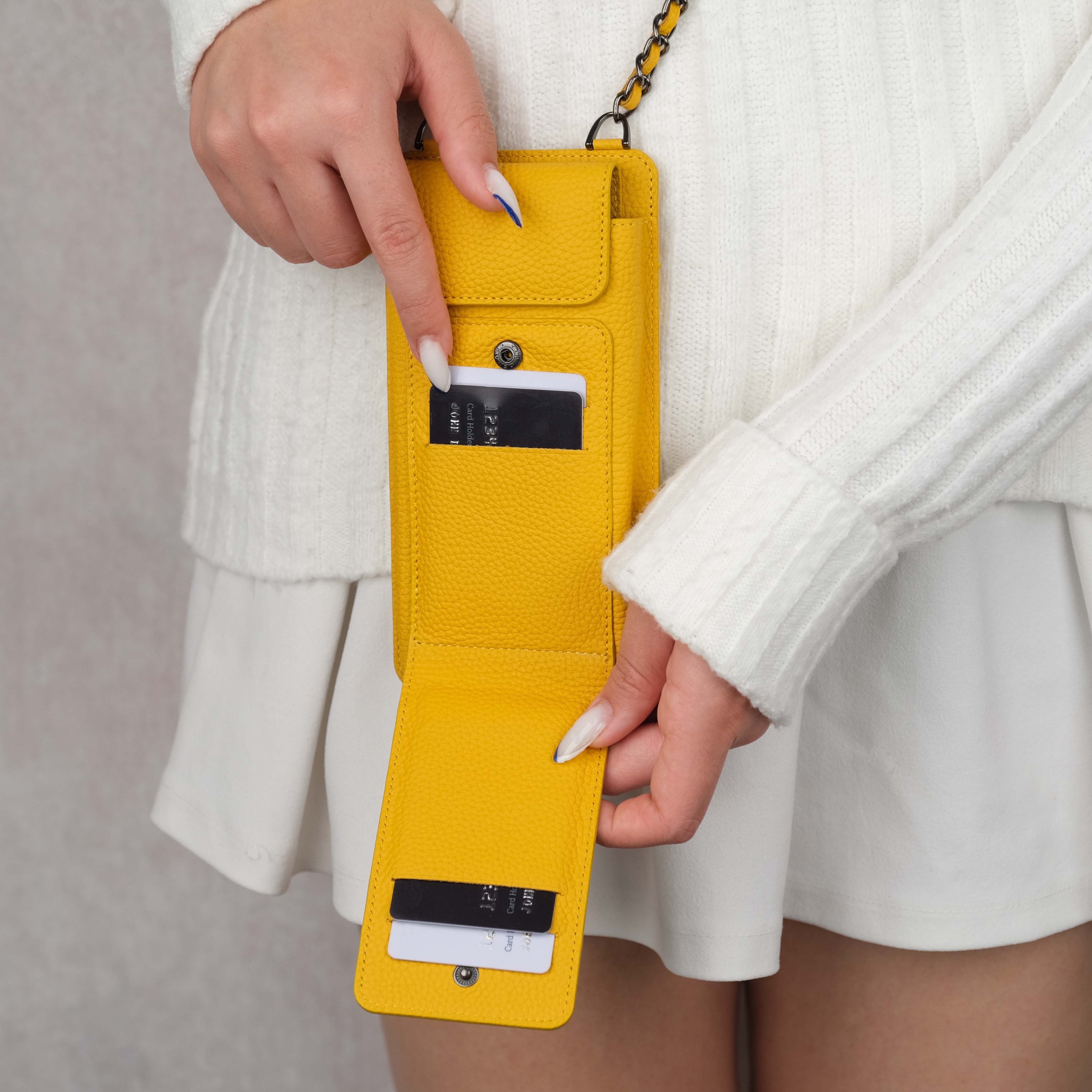 Yellow Leather Crossbody Bag Card Holder