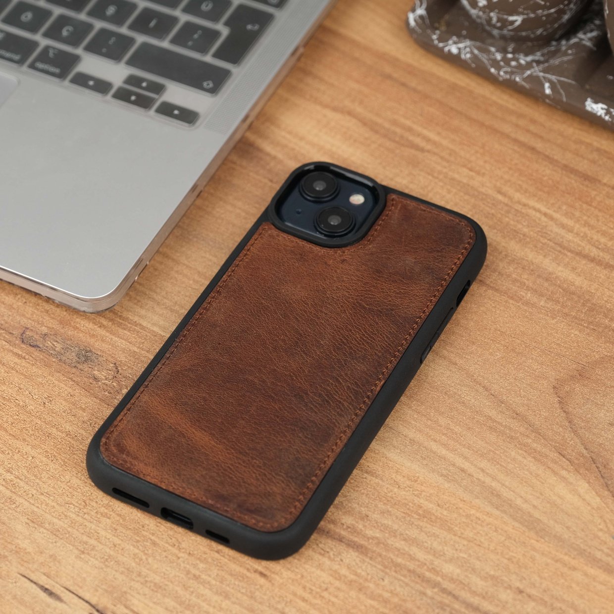 Antique Brown iPhone 15 Plus Case Shock Proof Rubber Edging