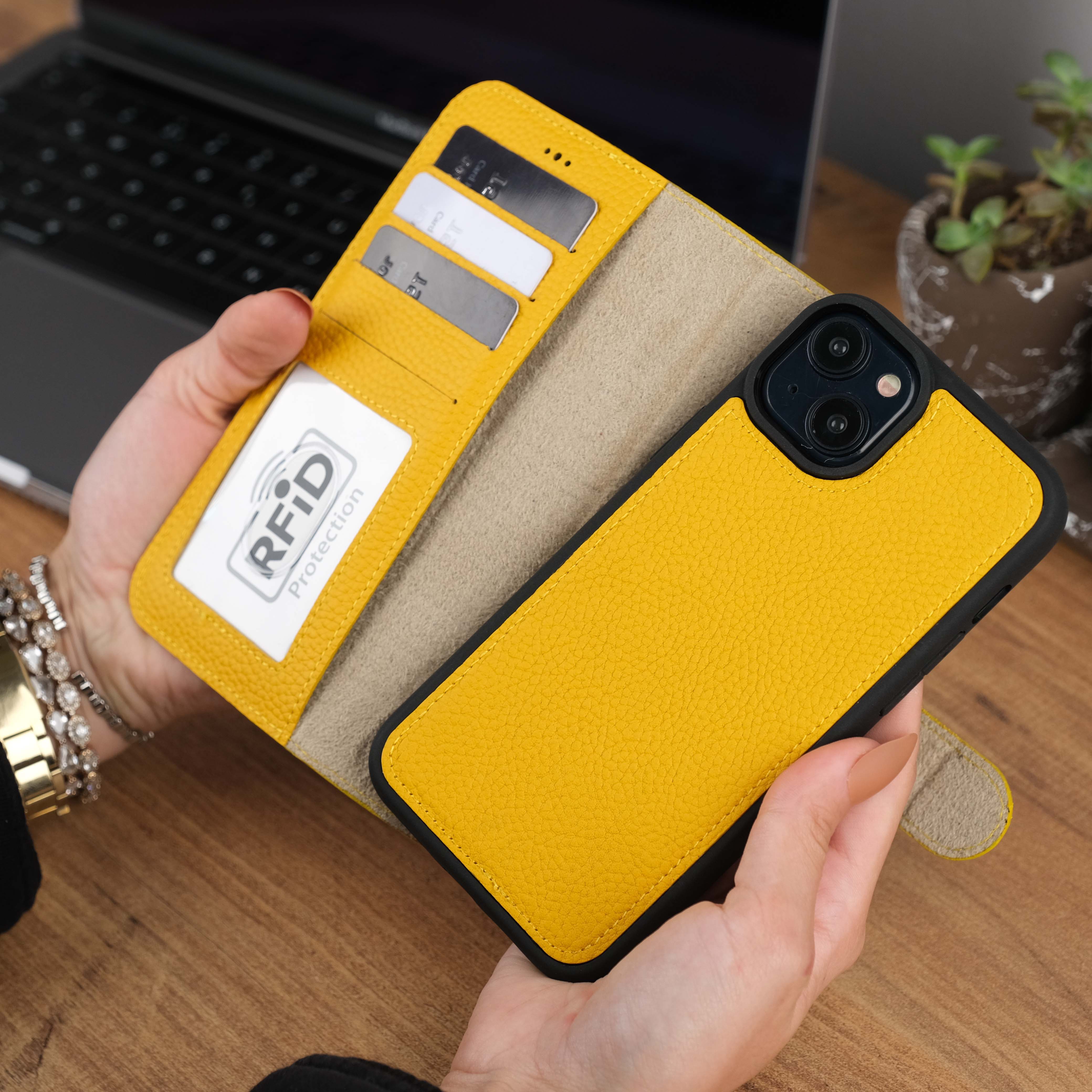 Yellow Leather iPhone 15 Case